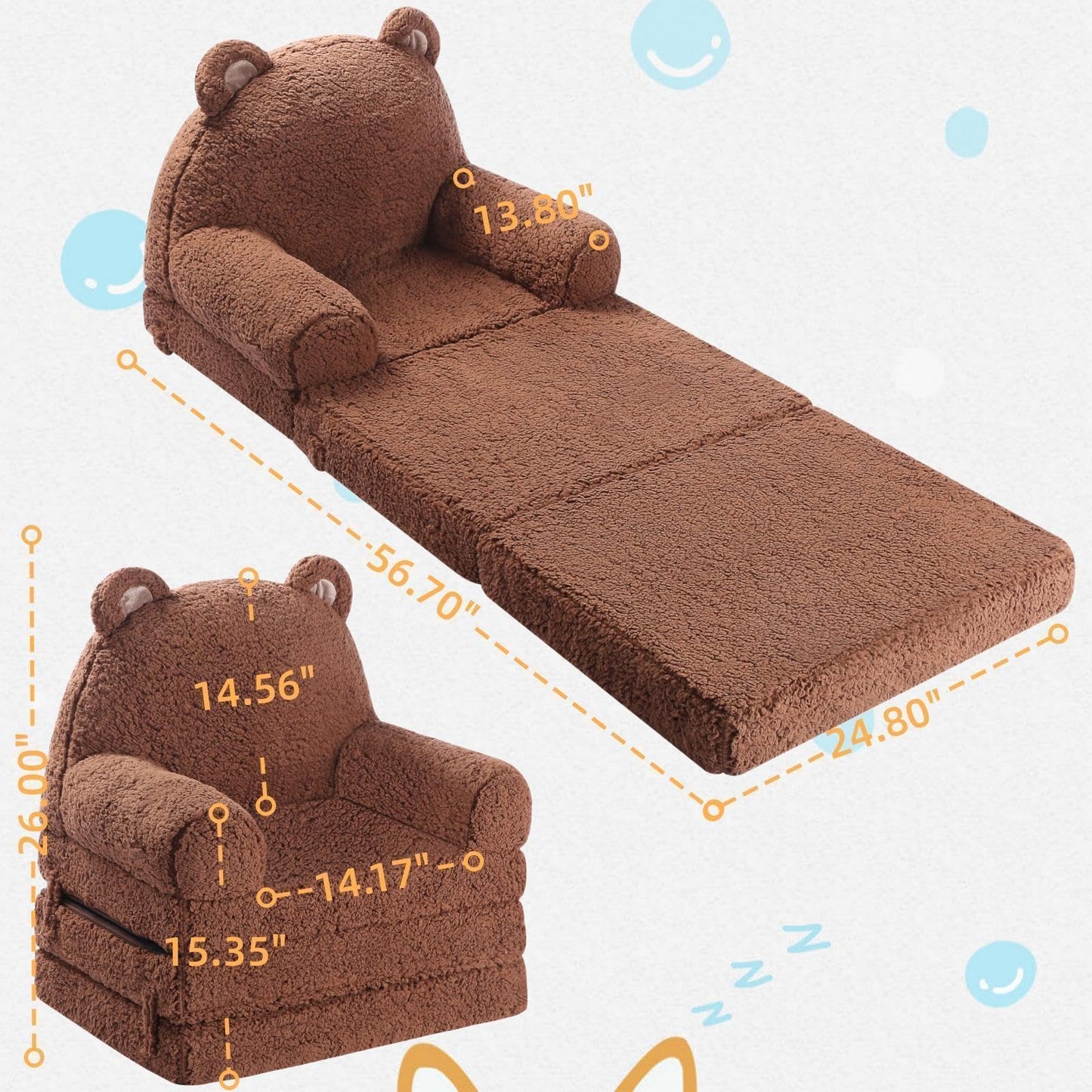 MOMCAYWEX Kids Sofa, Sherpa Couch with Tri-Layer Foam Cushions, Comfy Seating for Kids, Medium, Brown