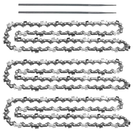 (3 Pack) 20-Inch Chainsaw Chain-3/8" Pitch .050" Gauge 72 Drive Links with 2 Bonus Sharpening Files; Heavy Duty Carbon Steel Chains Fit Most Major Chainsaw Brands