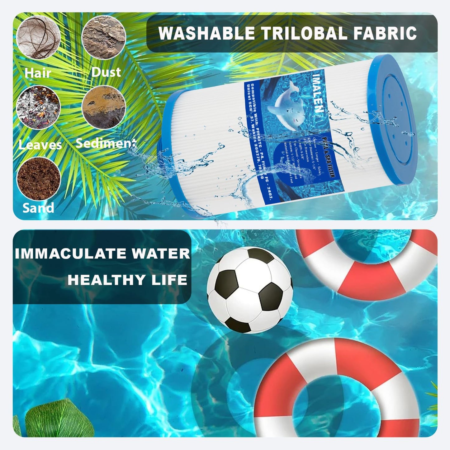 IMALEN Spa Filter Compatible with FC-2402, Watkins 303279(not 303263),PFF42TC-P4, 78460, Lifesmart, Freeflow, AquaTerra, Hydromaster, Grandmaster, Simplicity, Bermuda Hot Tub Filter Cartridge, 2 Pack