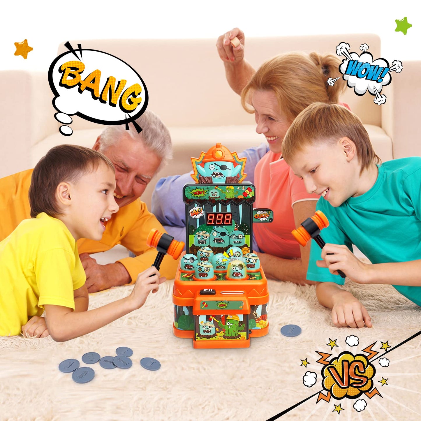 Arcade Game Toys for Ages 3 4 5 6 7 8 9+ Year Old, Whack Game Mole, Mini Electronic Interactive Hammering & Pounding Mole Toys, Gift Idea for Baby Toddler Kids Girls Boys, Cartoon Zombie Style Fun Toy