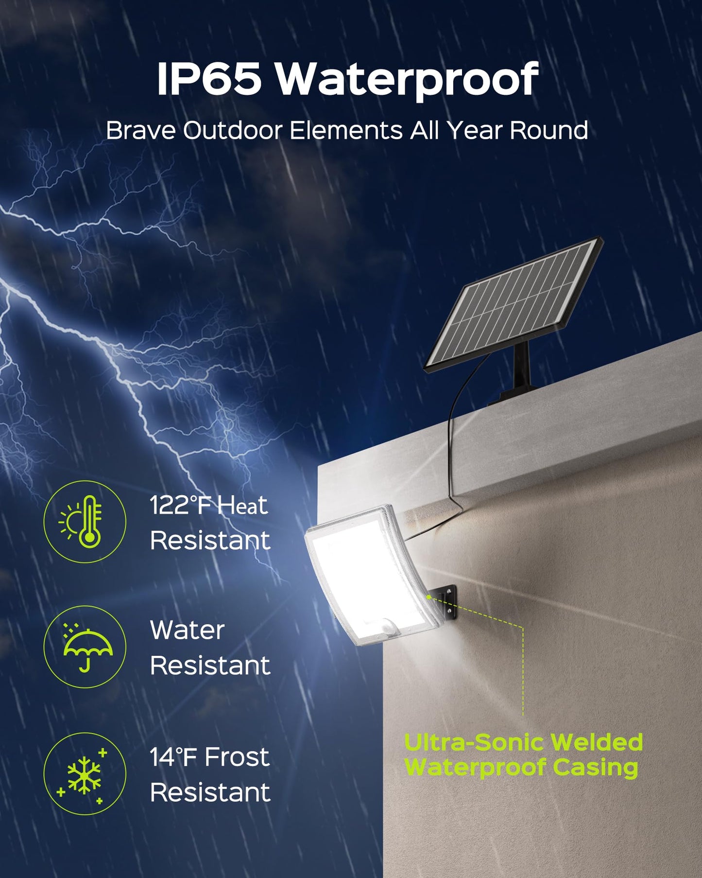 JACKYLED Solar Lights Outdoor Waterproof 80% Brighter Light, Motion Sensor Security Light with 16.4ft Cord, Dusk to Dawn Solar Powered Flood Lights for Patio, Yard, Garage, 2 Pack