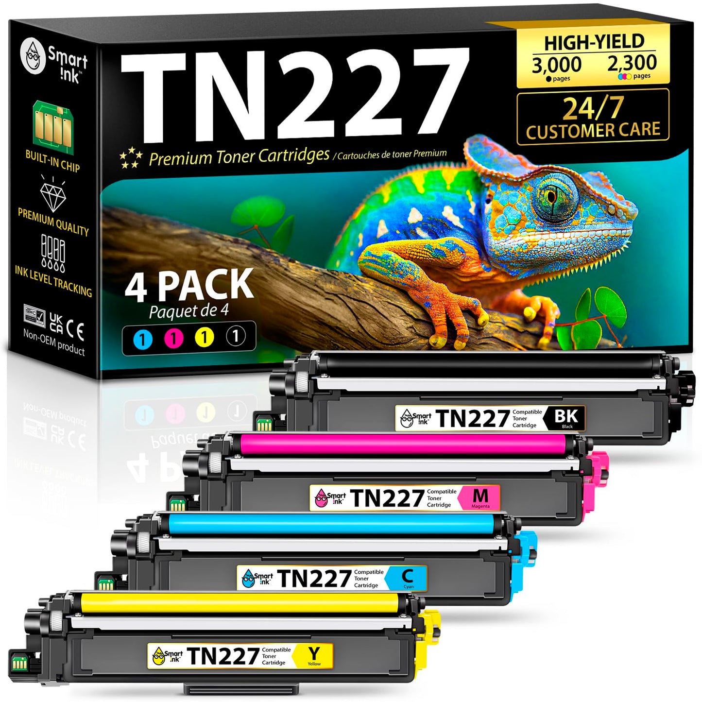 Smart Ink Compatible TN227 High Yield Toner Cartridge 4 Pack ( BK/C/M/Y ) Replacement for Brother TN-227 TN-223 TN223bk TN227bk to use with MFC-L3770CDW HL-L3290CDW HL-L3270CDW MFC-L3710CW HL-L3210CW