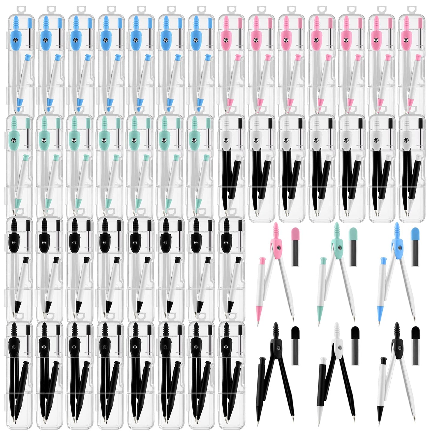 50 Packs Basic Geometry Compass in Bulk,Mechanical Pencil Desiged with Etra Lead,Student Drawing Tools Compass Math Compass Set (Colorful)