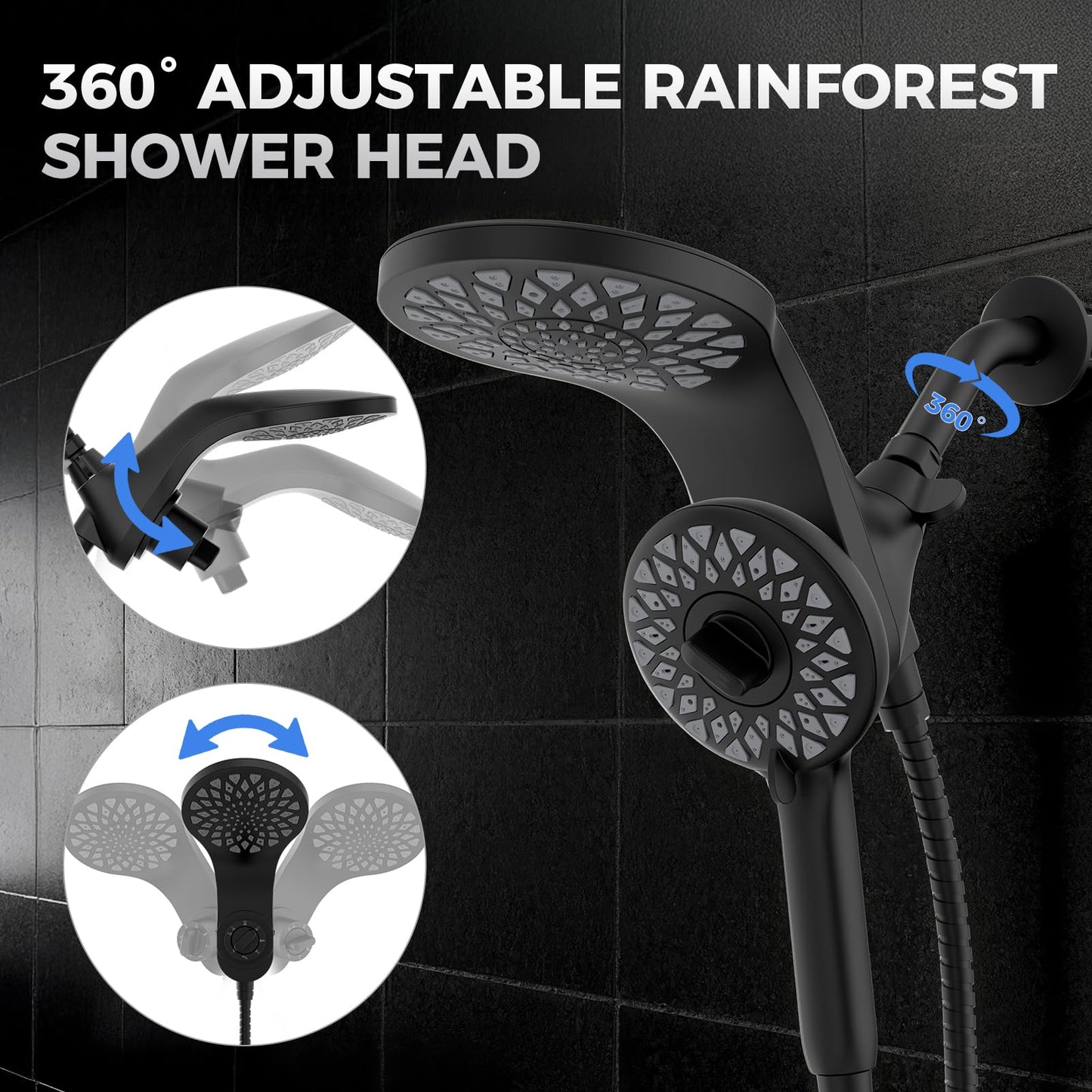 High Pressure Shower Head with Handheld : Rain Shower Head with 10 Sprays Modes - Dual Showerhead with Upgrade Knob Spray Mode Selector and Magnetic Guidance Docking System