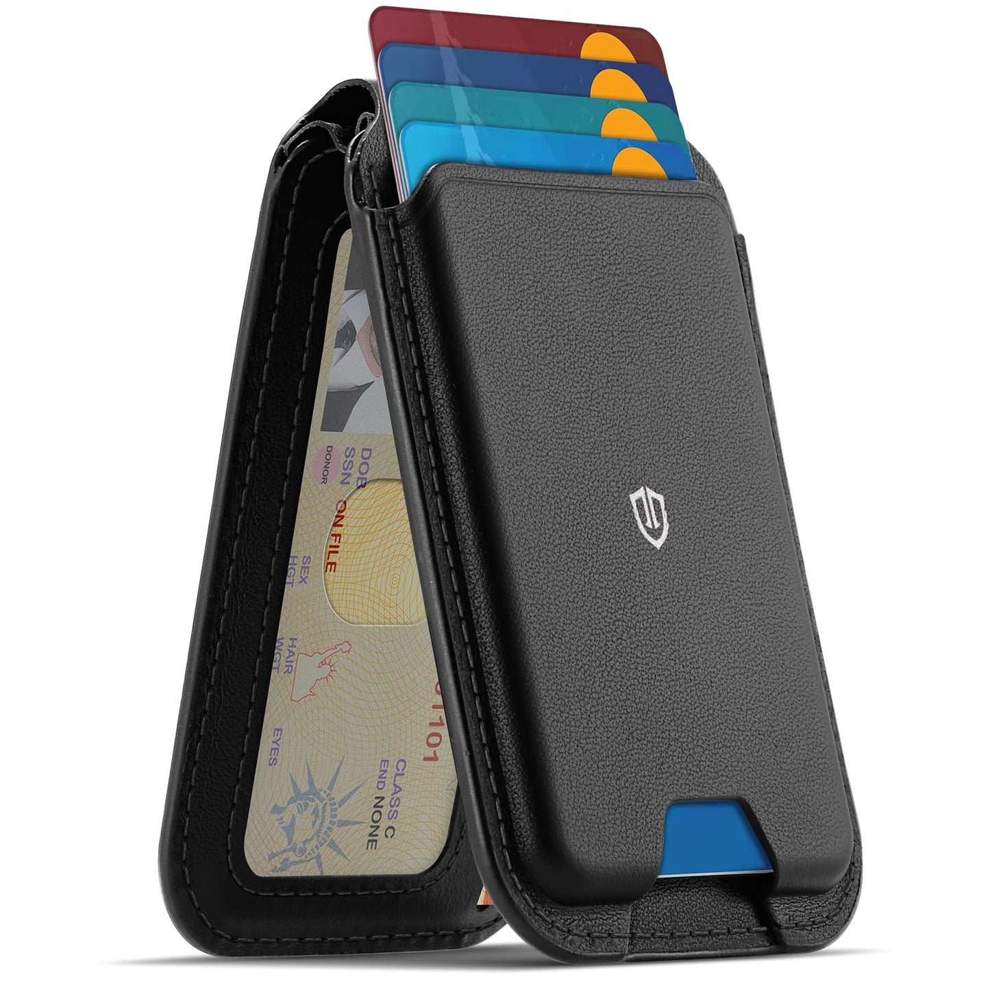 SHIELDON Genuine Leather Wallet Stand, Strong Magnetic Phone Wallet, Angle Adjustment, 6 Card Holders, RFID Blocking, Compatible with iPhone 17 Pro/Max/Plus, 16/15/14/13/12 - Nappa Black