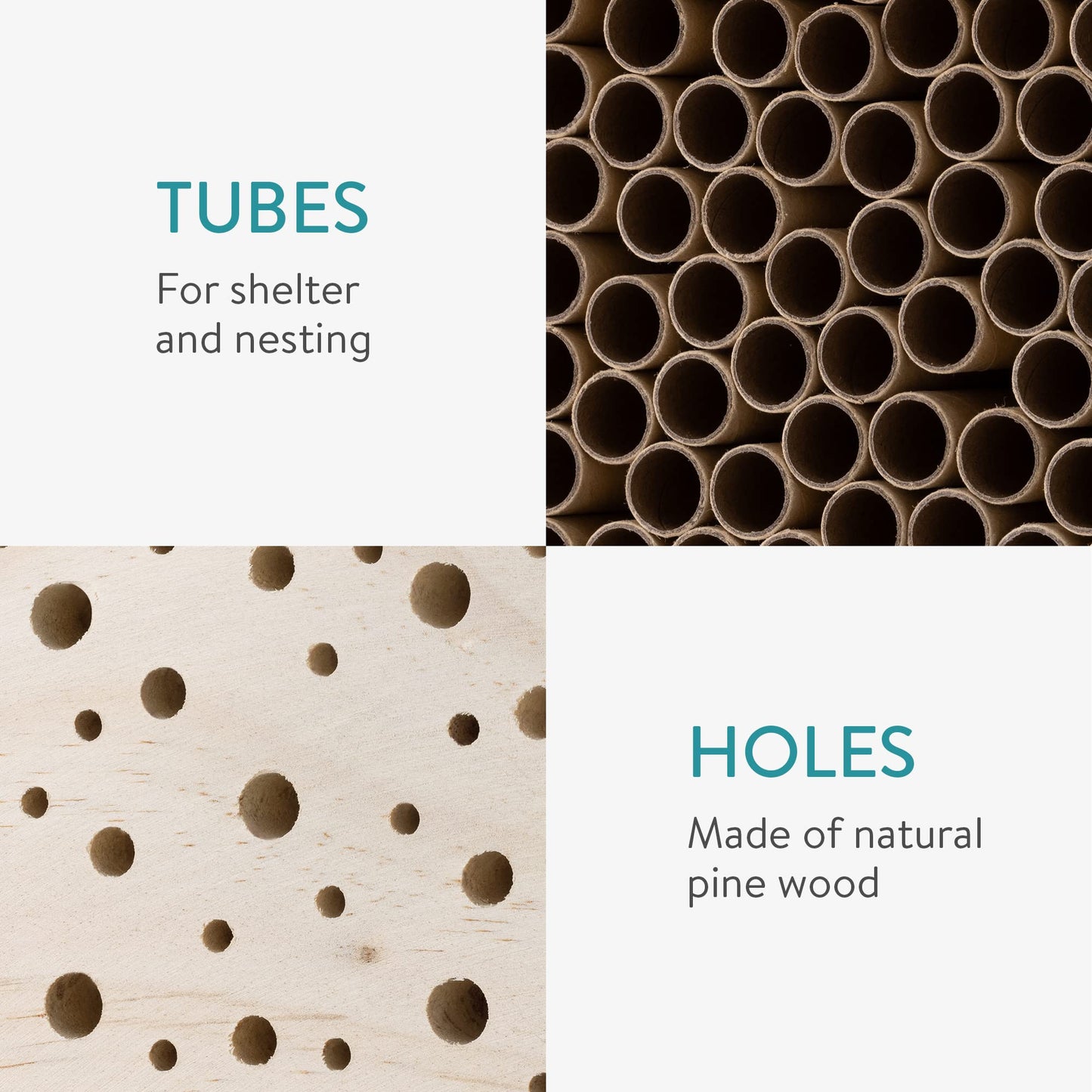Navaris Bee House for Garden - 10.2" x 15.8" Hotel With Nesting Tubes Box and Holes for Carpenter, Pollinating, and Mason Bees