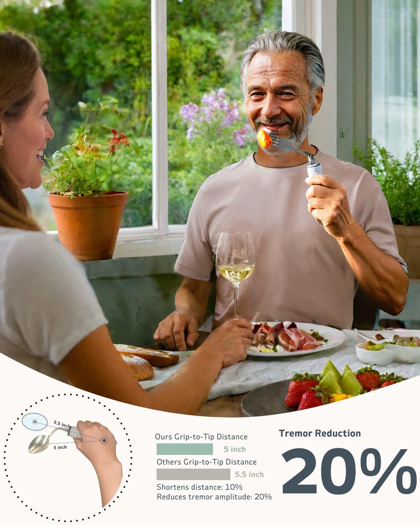 BaseSmall - 2.5 oz Adaptive Utensils (4-Piece Kitchen Set) - 42° Angled Adaptive Cutlery for Parkinsons Patients, Hand Tremors, Arthritis and Elderly - Eating Silverware for Elderly (Left-Handed)