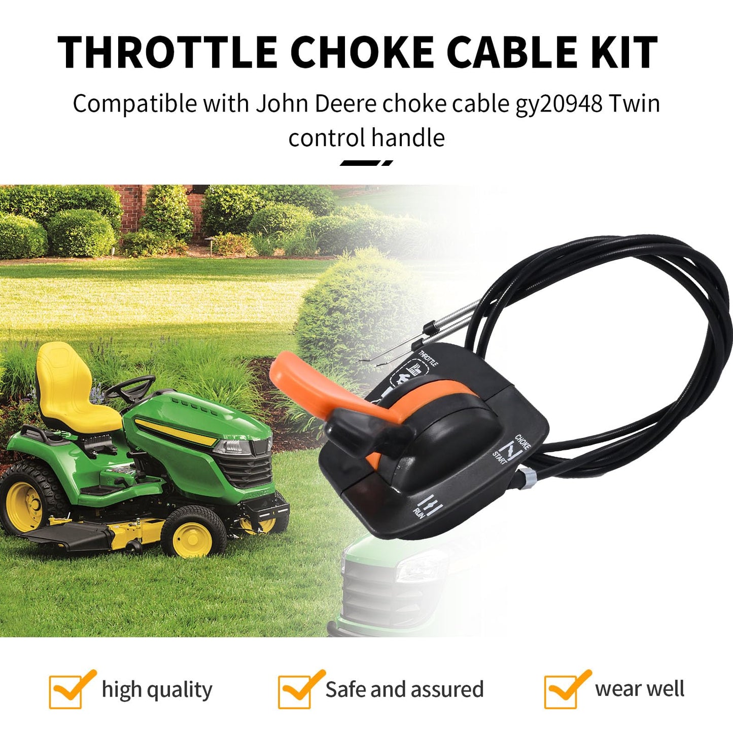 Anxingo GY20948 Throttle Choke Cable Replacement for John Deere 125 135 145 155C 190C LA145 LA165 LA135 LA120 LA130 LA140 LA150 X140 LA155 LA175 Twin Handle Control