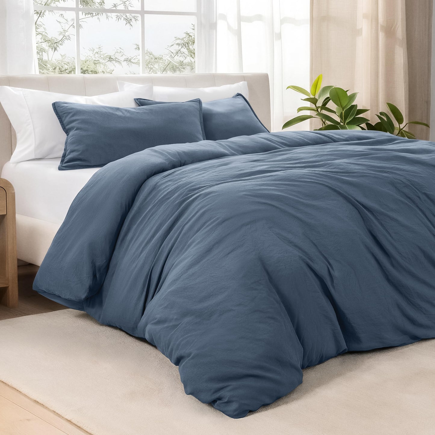 Bare Home Sandwashed Duvet Cover Queen Size - Premium 1800 Collection Duvet Set - Cooling Duvet Cover - Super Soft Duvet Covers (Queen, Sandwashed Blue Sea)