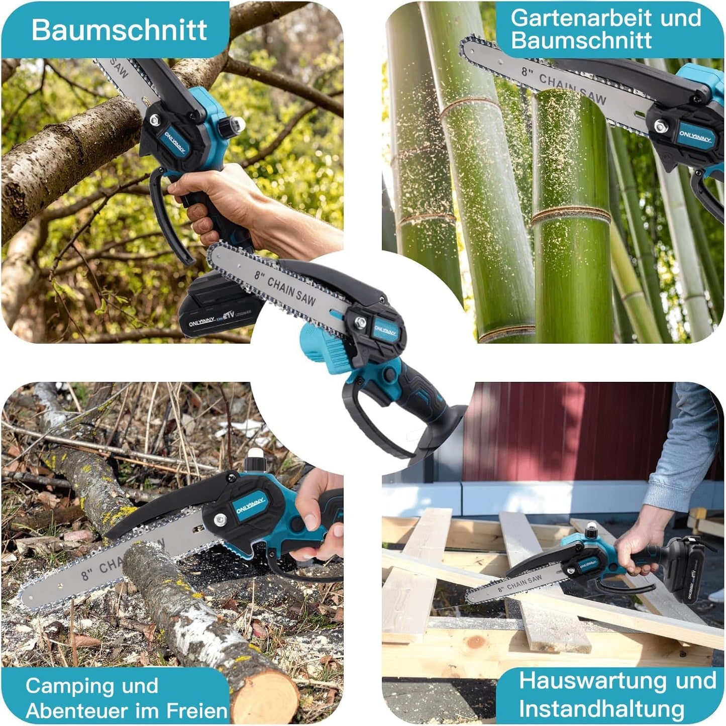 Mini Chainsaw 8 Inch Electric Chainsaw, Mini Cordless Battery Portable Chain Saw Kit Seniors Friendly with Auto Oiler, 2 Chainplate 2 Chains 2 Batteries for Tree Trimming,