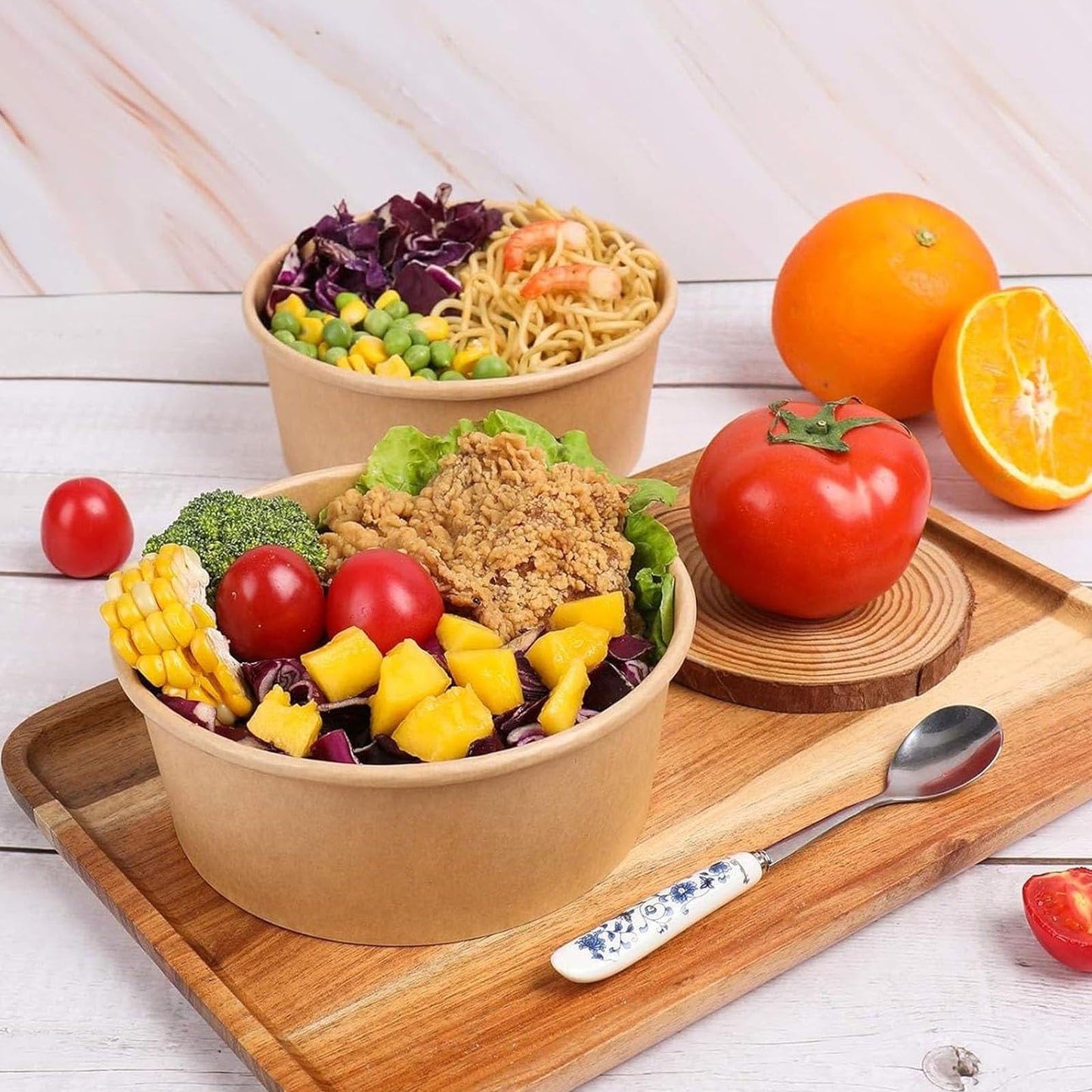 50 Pack Kraft Paper Bowls with Lid | 25 Oz Disposable Soup Salad Serving Bowls to Go Food Container forParty Dessert, Ice Cream, Yogurt, Microwave Freezer Safe