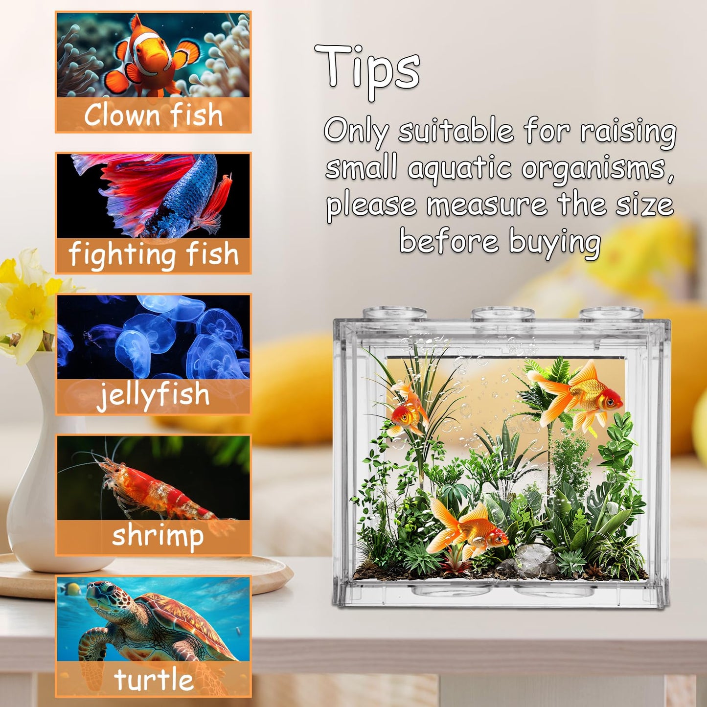 QTLCOHD 4 Pack Small Betta Fish Tank, 0.6 Gallon Mini Aquarium Tanks, Clear Stackable Fish Bowl, Acrylic Tiny Cube Tank for Beta Fish Sea Monkeys Shrimp Snails