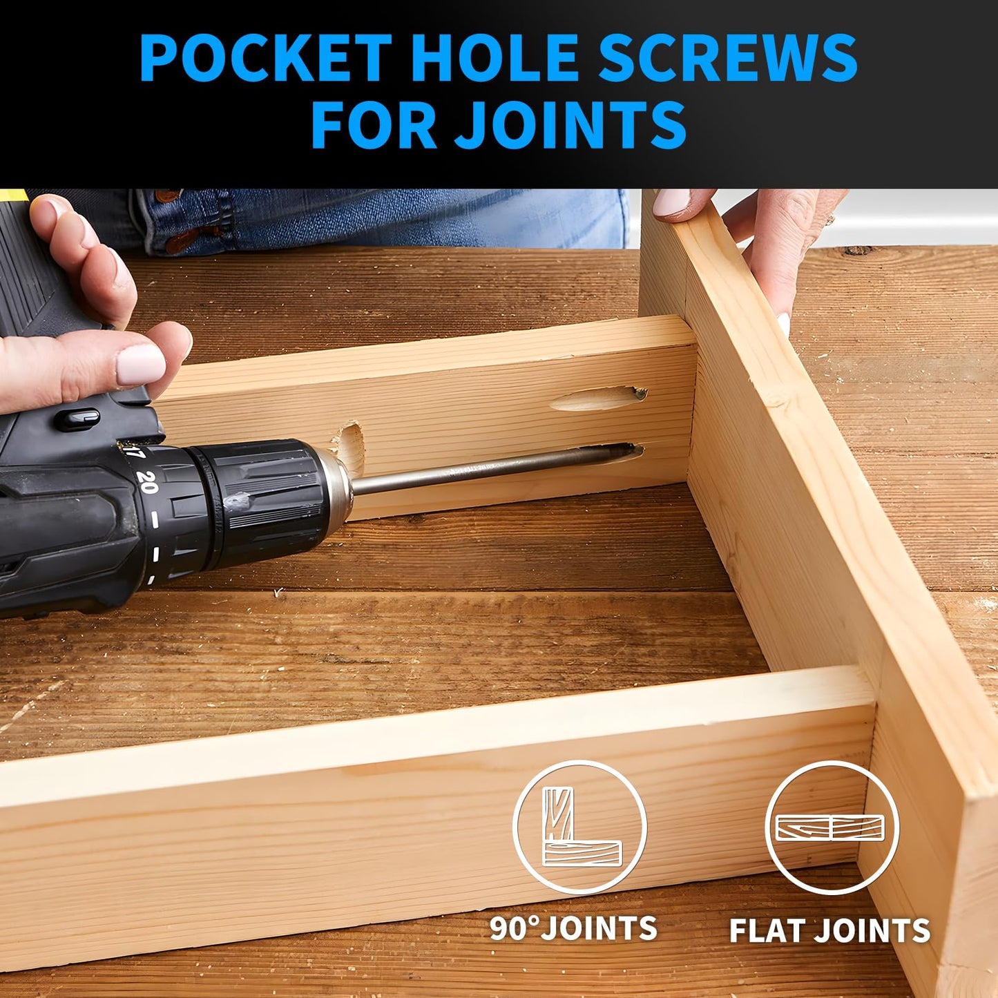 Pocket Hole Screws 1-1/4 Inch, FIXLINK Pocket Screws #8 X 1-1/4", 600 PCS, Zinc Coated Pocket Hole Screw for Outdoor, Square Drive, 150MM Drive Bit Included