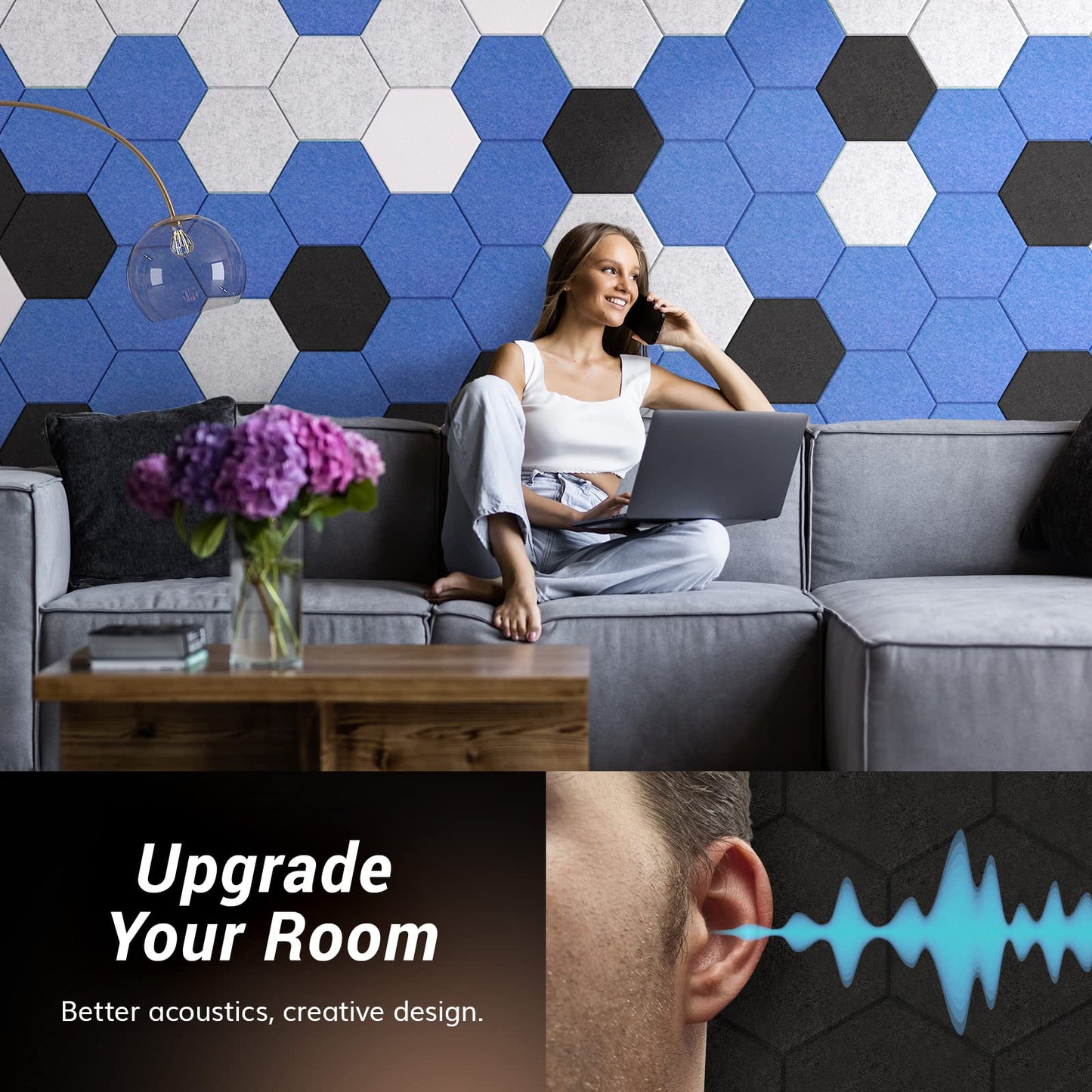 TONOR 12 Pack Sound Proof Panels, Self-adhesive Acoustic Panels, High Density Soundproofing Panels, Acoustic Wall Panels in Home, Office, Recording, Podcasting, 12"x 10"x 0.4", Black