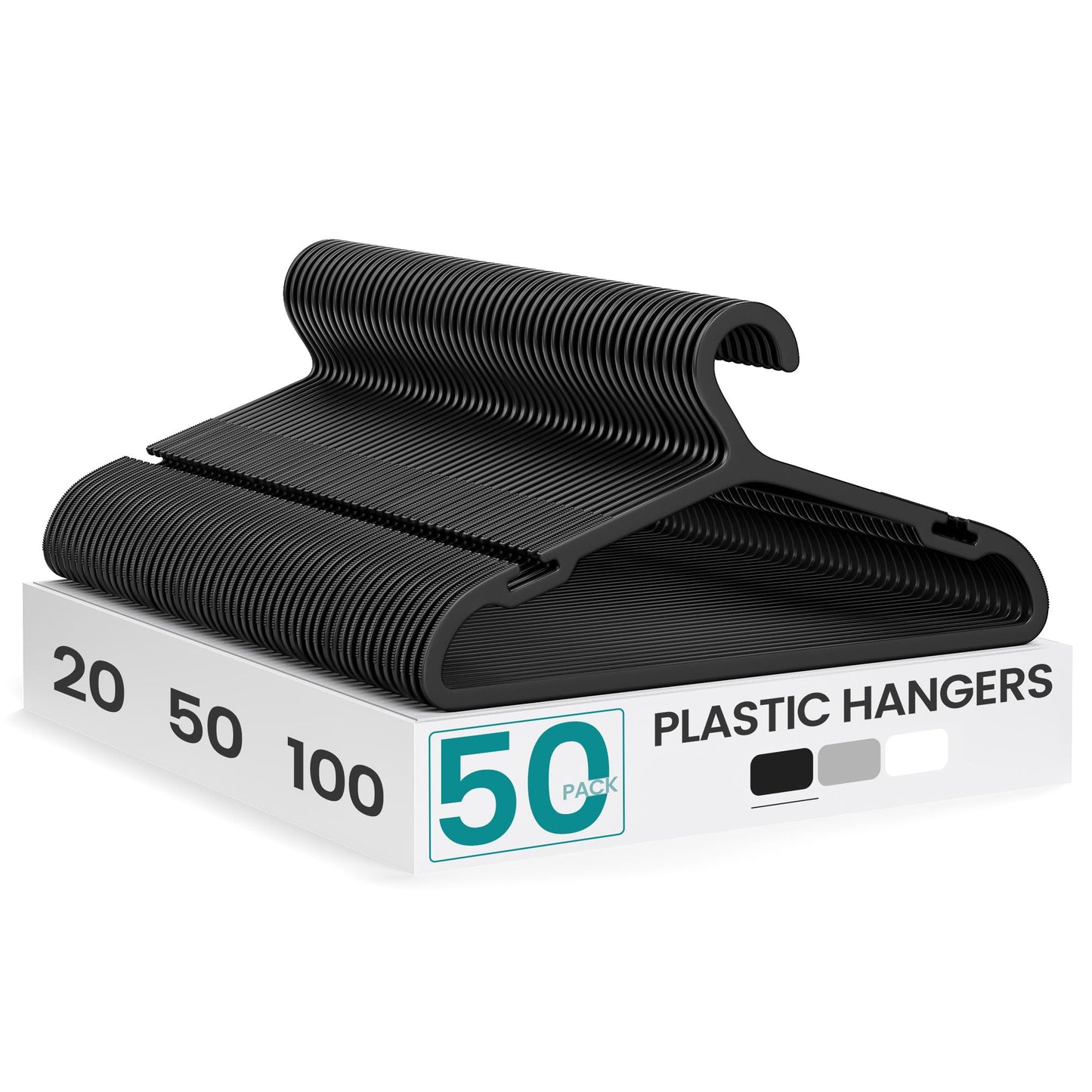 SONGMICS Clothes Hangers, Pack of 50, Plastic Hangers, with Wide Shoulder Notches, Space-Saving Coat Hangers, 16.4 Inches Wide, for Closet, Ink Black UCRP010B01