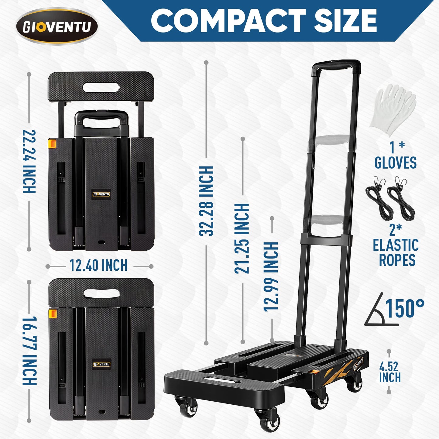 2026 Upgraded Folding Hand Truck Dolly Cart (440LB), Foldable Luggage Cart with 6 TPR Wheels and Lockable Handle, Portable Platform Truck Collapsible Dolly for Moving, Travel, Office Use