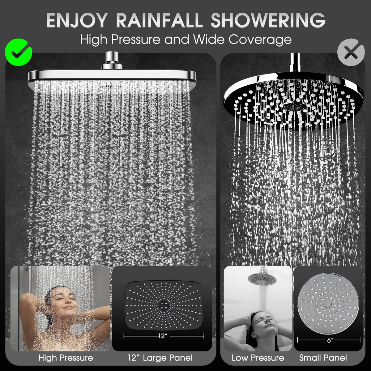SANISANO High Pressure 12" Rainfall Shower Head with Magnetic 4.7" 9-Mode Handheld Spray Combo, Adjustable Height/Angle Extension Arm, 59'' Extra Long Shower Hose (Chorme)