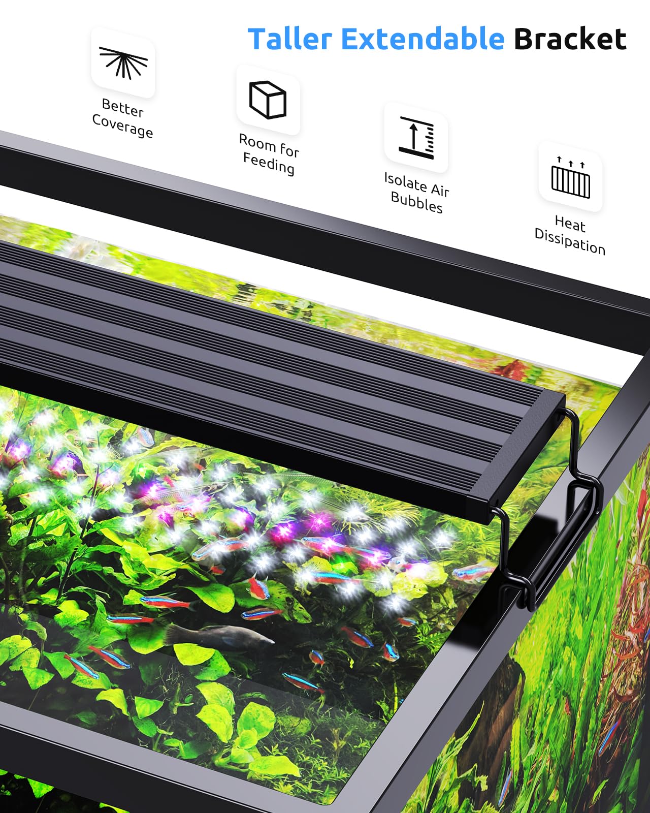 SEAOURA Aquarium Plant Growth Light for 120-137cm Freshwater Tank, Full Spectrum LED Lights, 6H/8H/12H Timer, WRB 3 Channel Customizable, 10 Brightness & 11 Colors, Adjustable Bracket - 42W