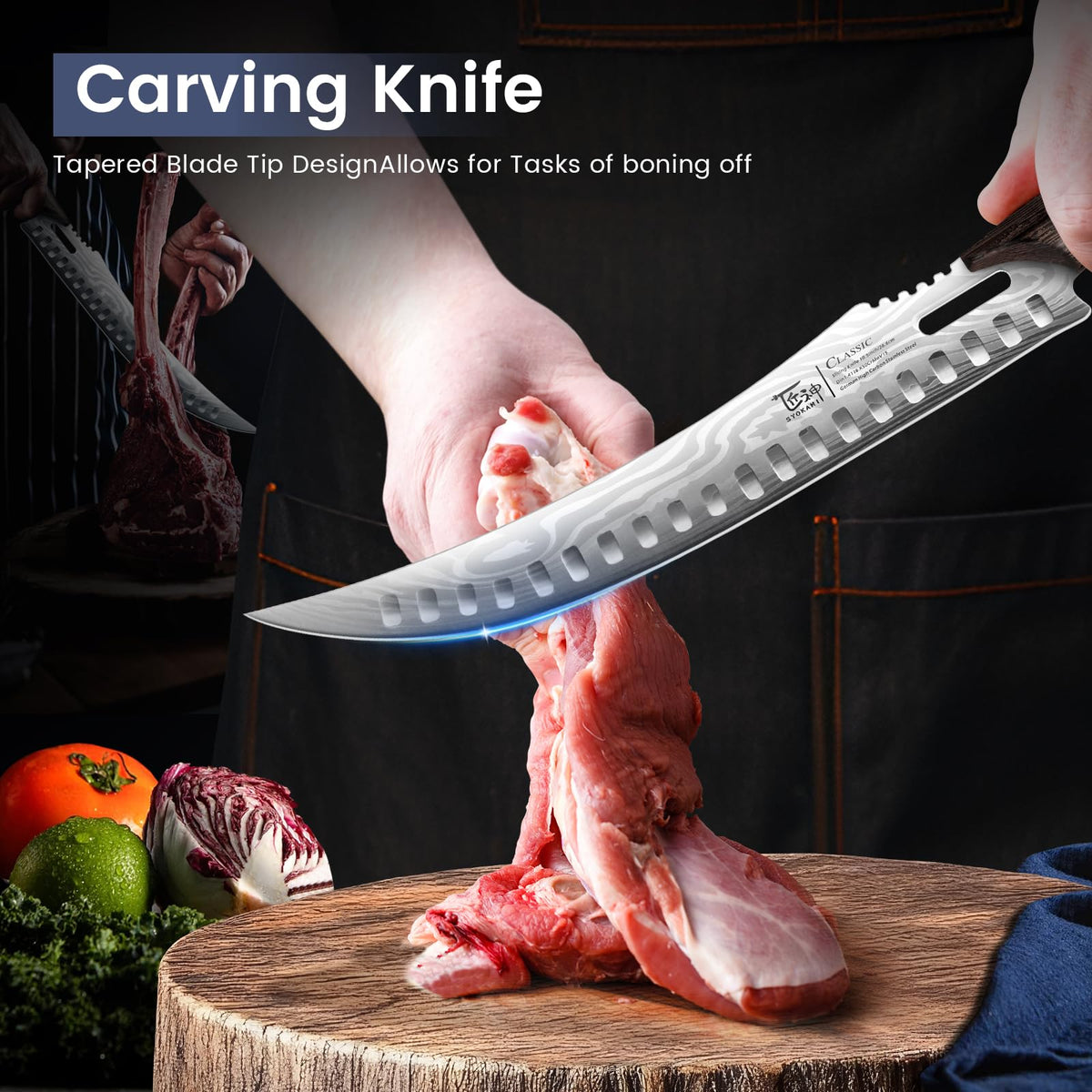 SYOKAMI Butcher Knife Set, 3 PCS Kitchen Knife for Meat Cutting, Cleaver, Breaking & Boning Knife, Japanese Style High Carbon Steel Kitchen Knife for Chopping, Slicing, Deboning, House Warming Gifts