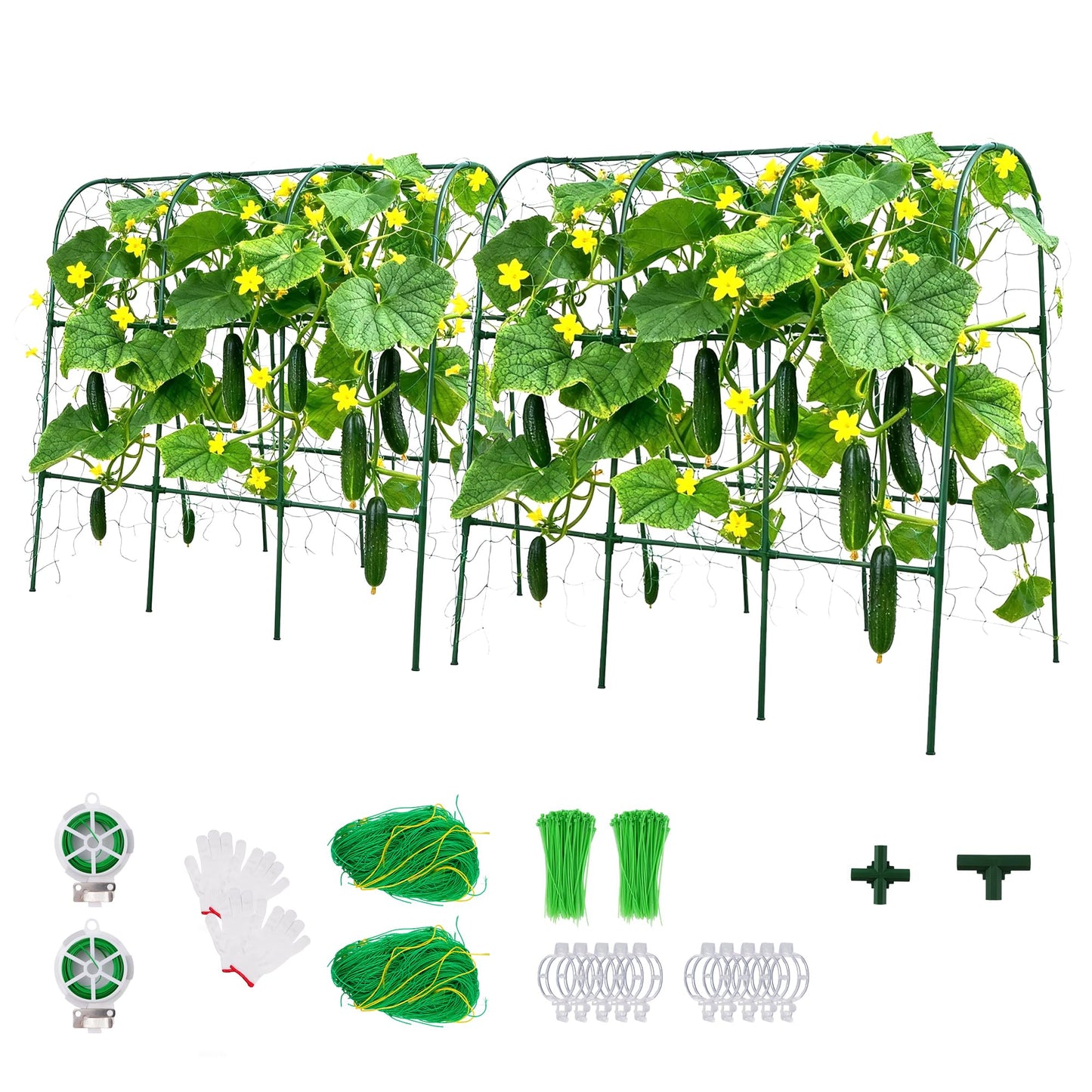 Cucumber Trellis for Raised Garden Bed, U-Shape Plant Support Metel Trellis for Climbing Plants Arch Trellis with Netting for Outdoor Cucumbers,Tomatoes,Vine Climbing Plant(47.2''X32''x47.2''(LxWxH))