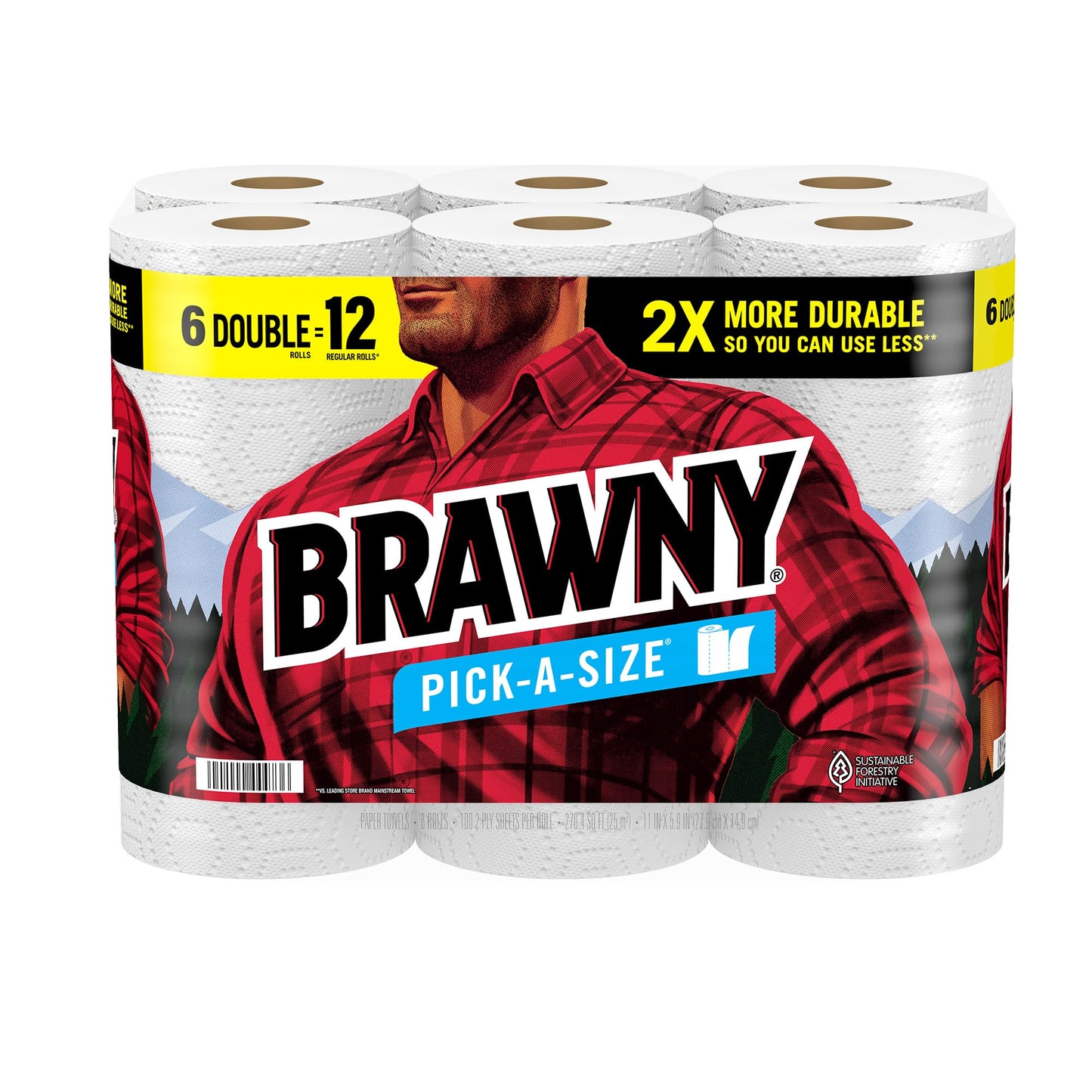 Brawny Pick-A-Size Paper Towels, 6 Double Rolls = 12 Regular Rolls, 2 Sheet Sizes (Half or Full), Strong Paper Towel for Everyday Use