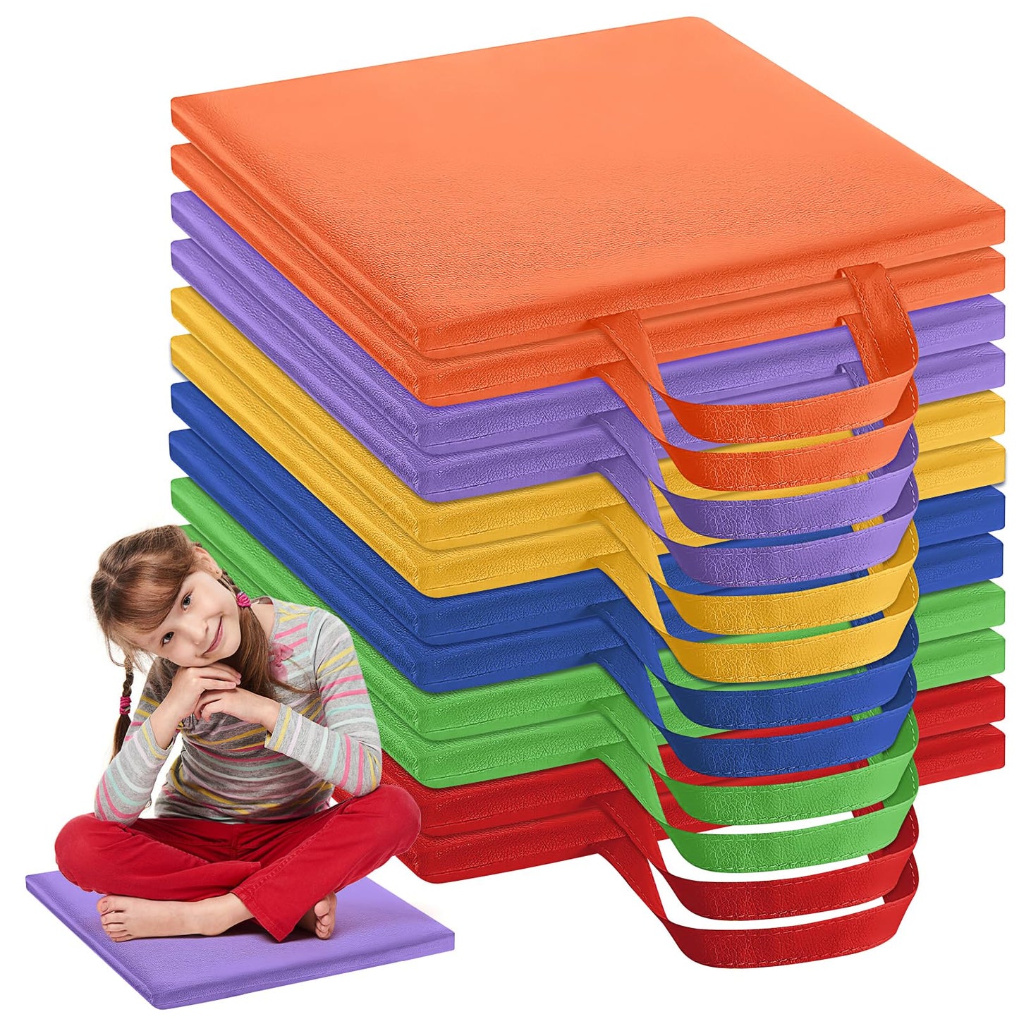 12 Pcs Floor Cushions for Classroom, 12'' Flexible Floor Seating with Handles Classroom Carpet Cushions for Story Time, Daycare, Preschool, Nursery
