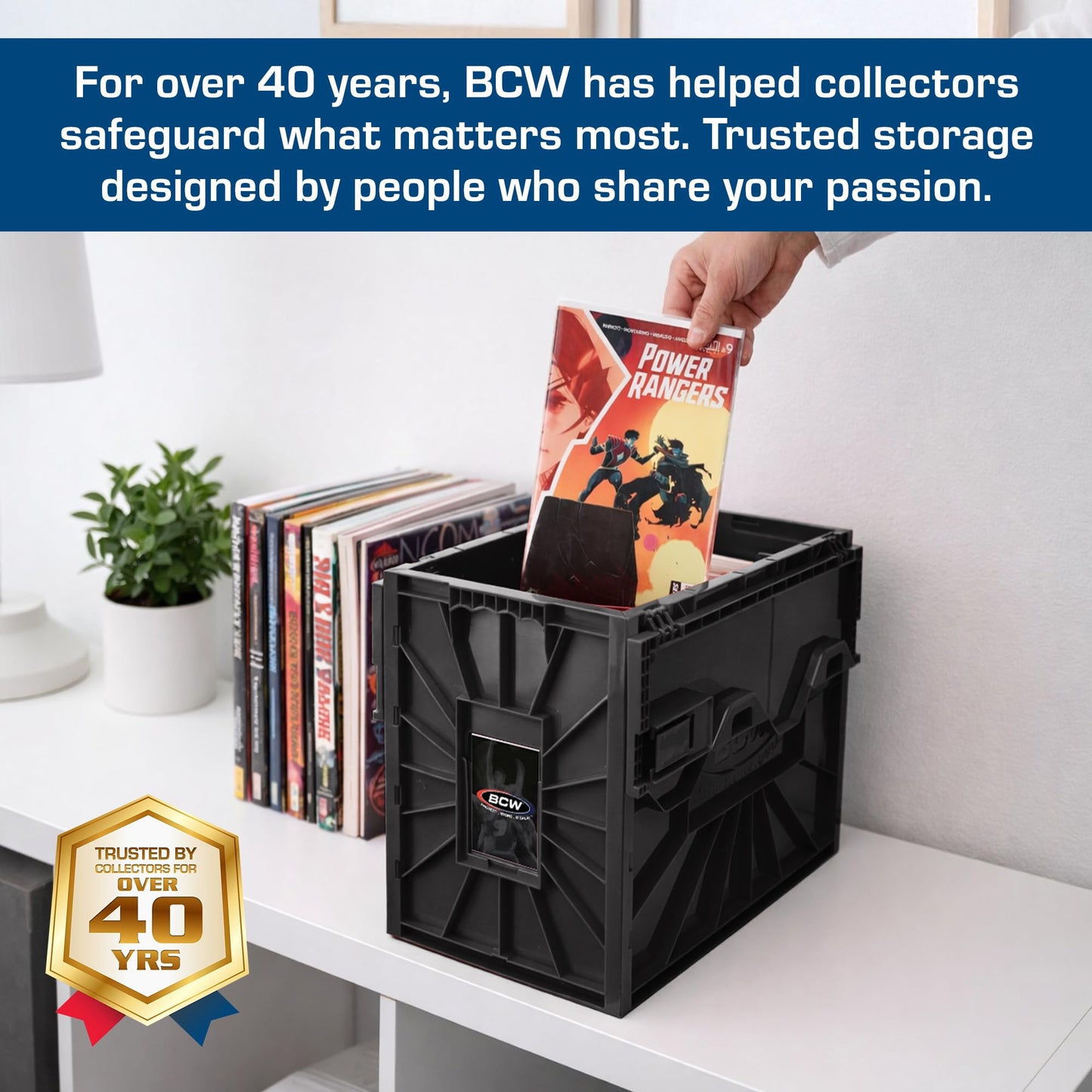 BCW Short Comic Book Bin – Black, 1 Pack | Holds 150 Comics | Acid-Free Heavy-Duty Plastic Storage Box with Partition | Stackable Organizer for Comic Collectors