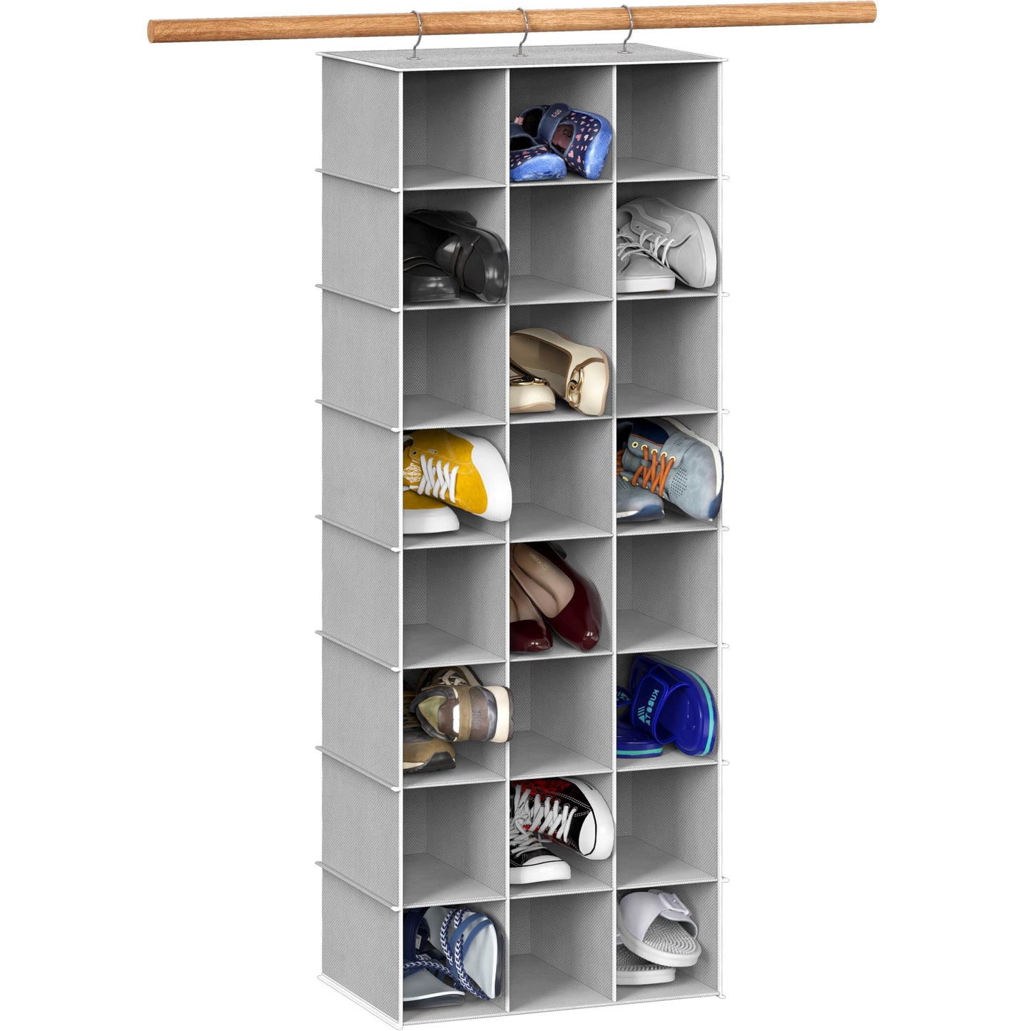 Simple Houseware Hanging Shoe Shelves Closet Organizer Storage, 24 Sections, Grey