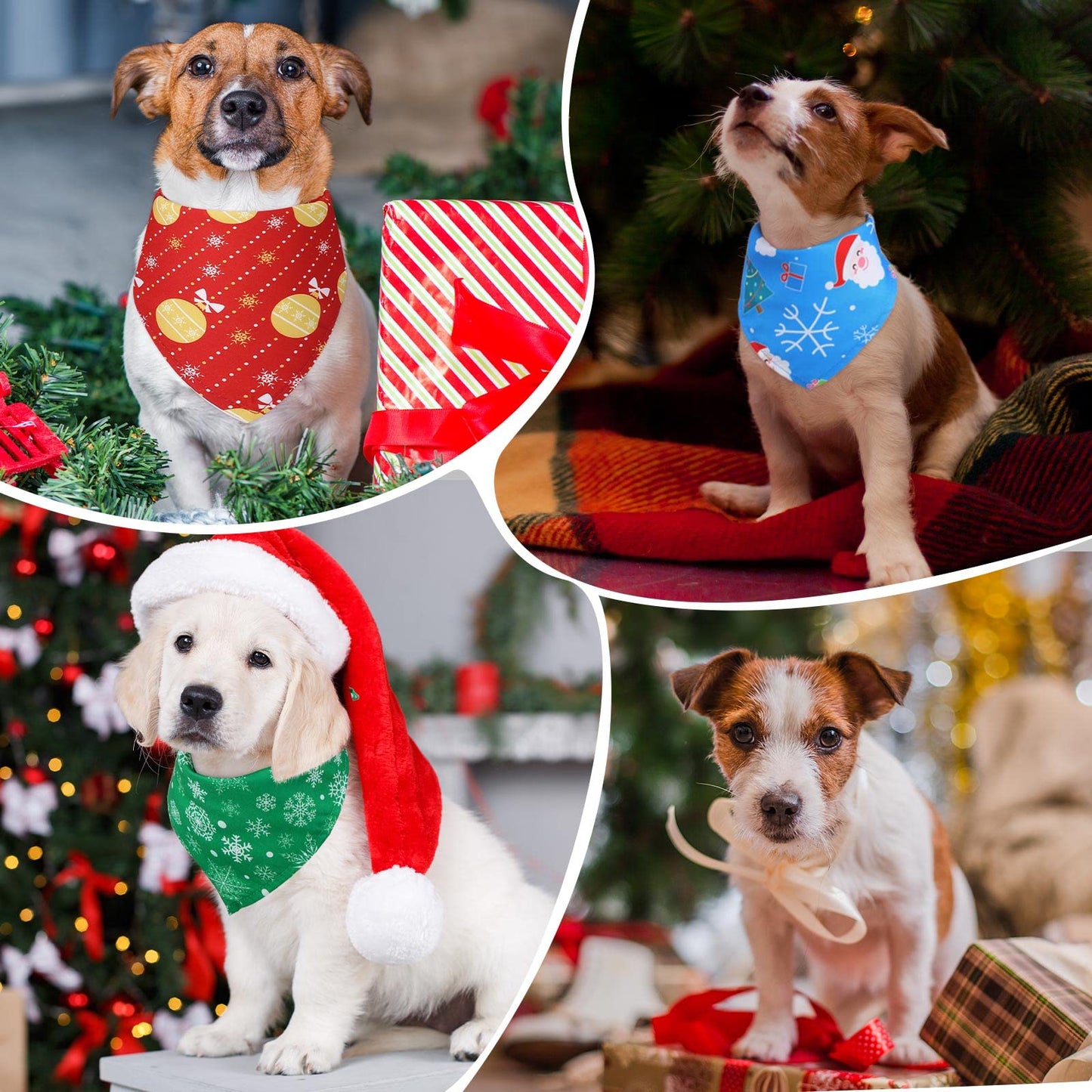Kigeli 50 Pieces Christmas Dog Bandanas Bulk Dog Kerchief Set Bibs Triangle Scarf Bandanas with Christmas Patterns for Pet Party Costume Accessories Decoration(25.6 x 17.7 x 17.7 Inch)