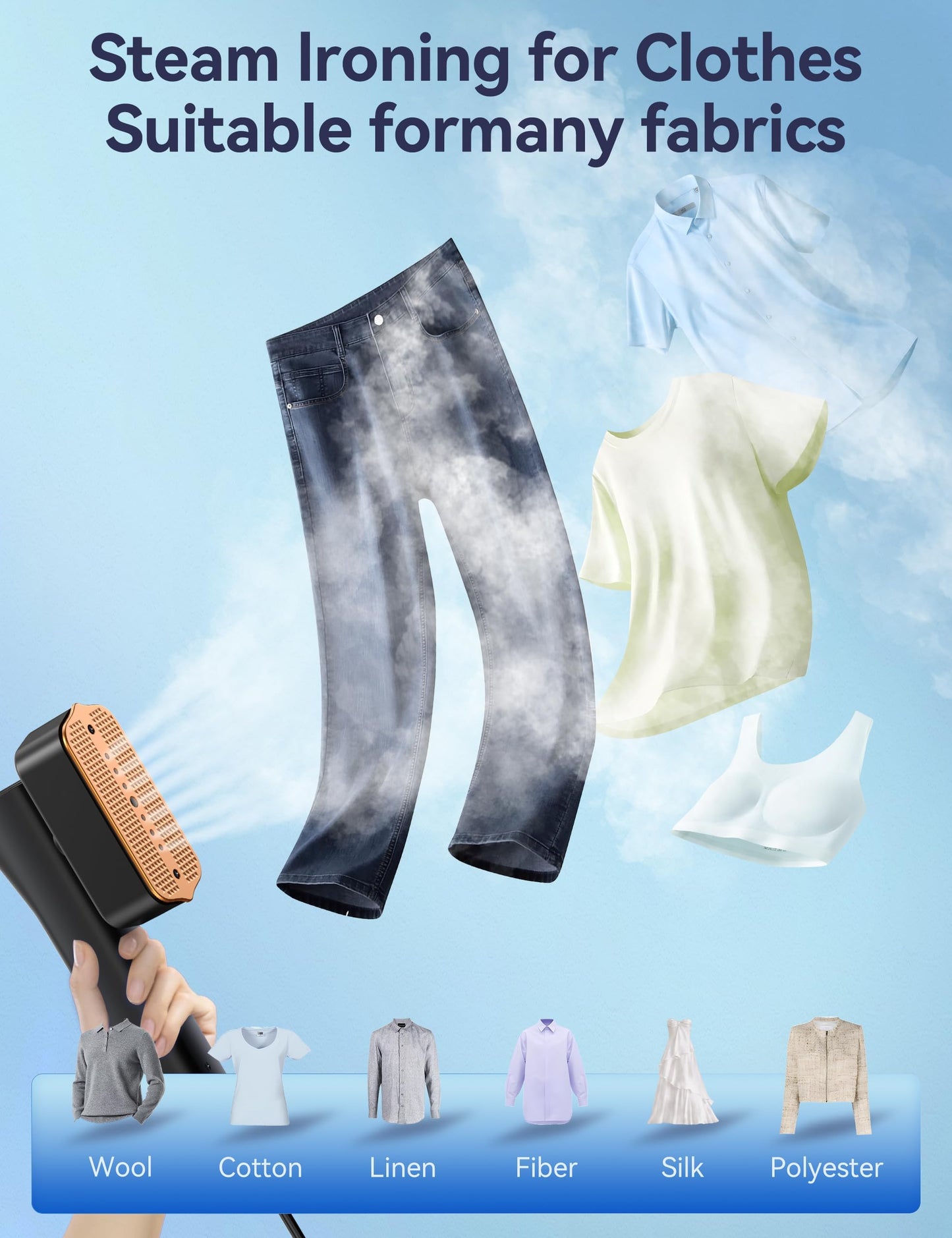 Steamer for Clothes, Sundu Portable 2-in-1 Steamer & Iron, 15s Fast Heat-up, 100ml Water Tank, Ironing Gloves, 20 Min Continuous Steam, Wrinkle Remover for Garment, Travel & Home Use (Black&gray)