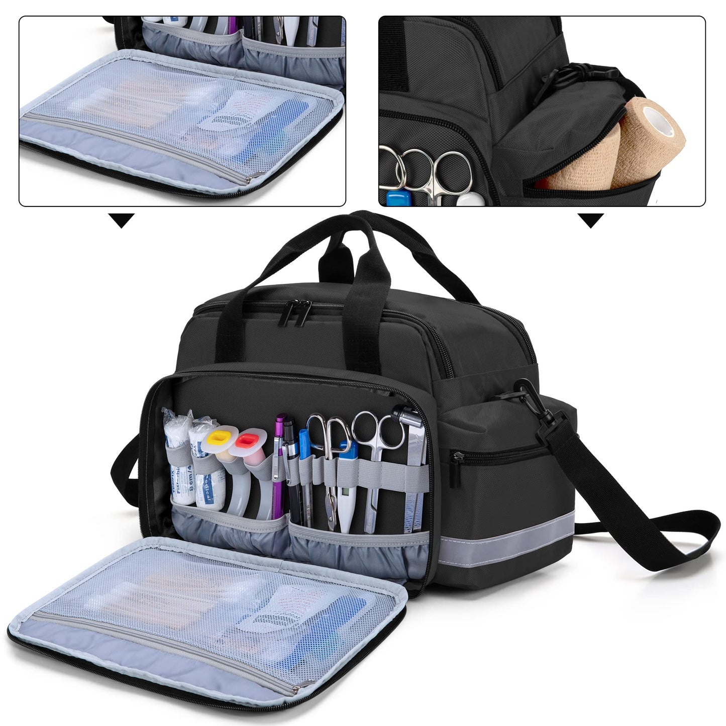 Trunab Medical Supplies Bag, Nurse Bag with Handle and Shoulder Strap for Home Health Care, Hospice Visit, Travel, or Emergency Event, Black (Patented Design)