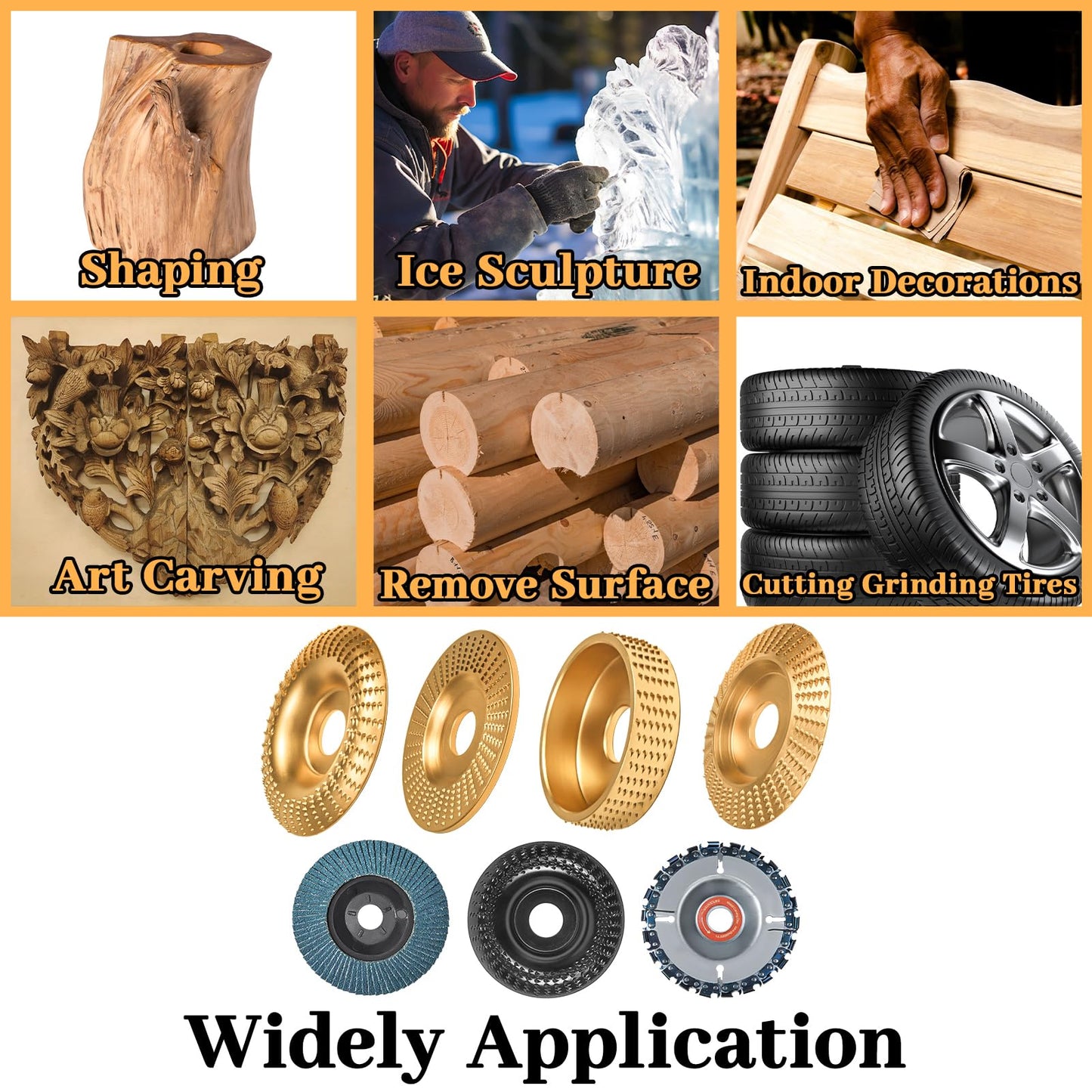 11Pcs Wood Carving Disc for 4" or 4 1/2" Angle Grinder, Angle Grinder Wood Carving Disc,Wood Shaping Grinding Disc for Angle Grinder Attachments, Stump Grinder Teeth, Wood Shaping Tools