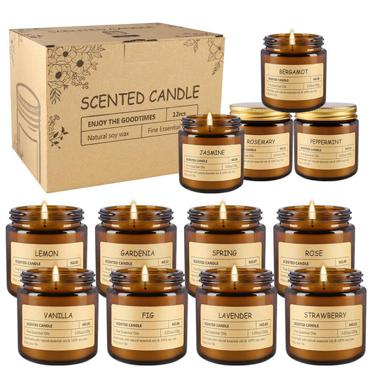 12Pack Scented Candle Sets - Aromatherapy Amber Jar Candles with Long - Lasting Scents - Ideal Gifts for Men & Women on Birthdays, Valentine's Day, Mother's Day, Thanksgiving Day, Christmas Day