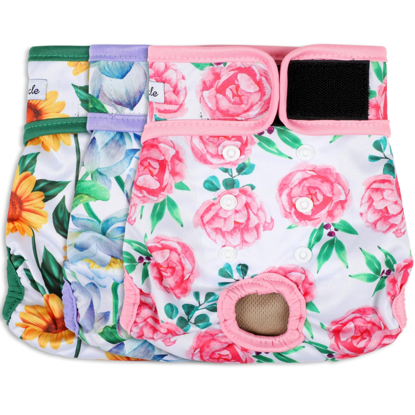 Grecle Washable Female Dog Diapers - Premium Reusable Diapers for Doggie in Heat - Highly Absorbent Dog Diapers Female for Pet Incontinence with Adjustable Snaps Sunflower, XXL