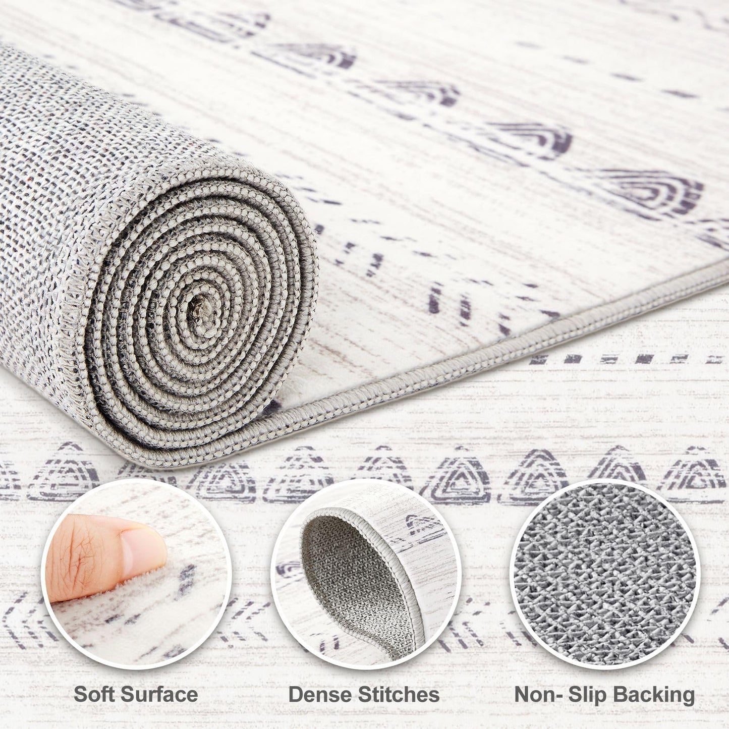 Nakagishi Area Rug Living Room Rugs: 5x7 Washable Boho Large Neutral Farmhouse Soft Moroccan Stain Resistant Indoor Floor Carpet for Bedroom Nursery Kids Playroom Office Dining Room Home House- Gray