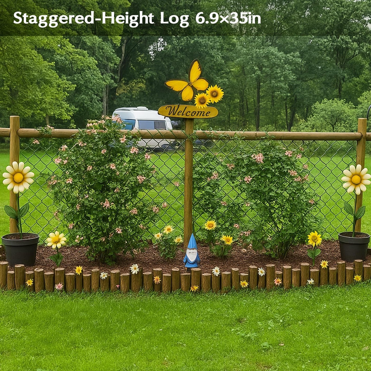 Wood Garden Edging, Flexible Freestanding Pine Fence for Garden Borders, Flower Beds, Pathways, Patios & Landscaping, Reusable Outdoor Border Edging, 6.9” H x 3 ft L Each (2 Pack)