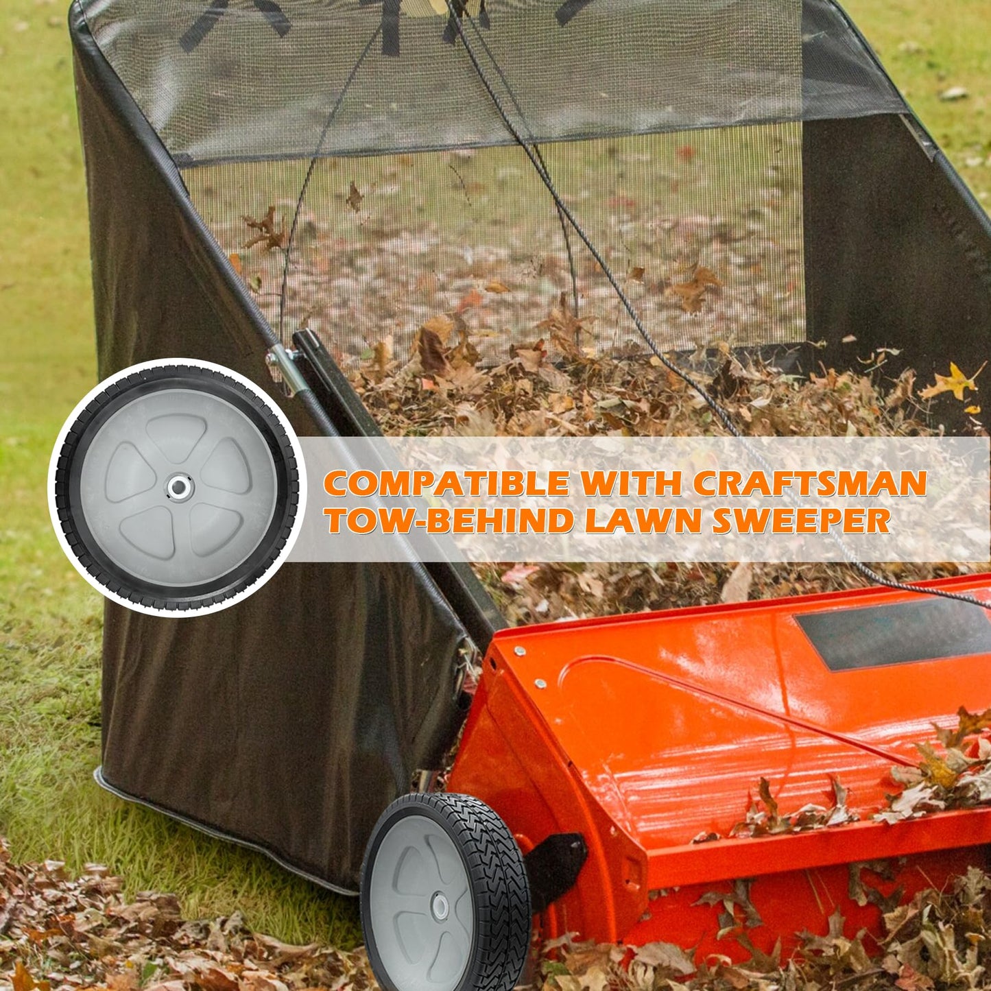 40987 Lawn Sweeper Wheel Tire Complete Assembly Set Compatible with Craftsman Tow-Behind Lawn Sweeper 2 PCS