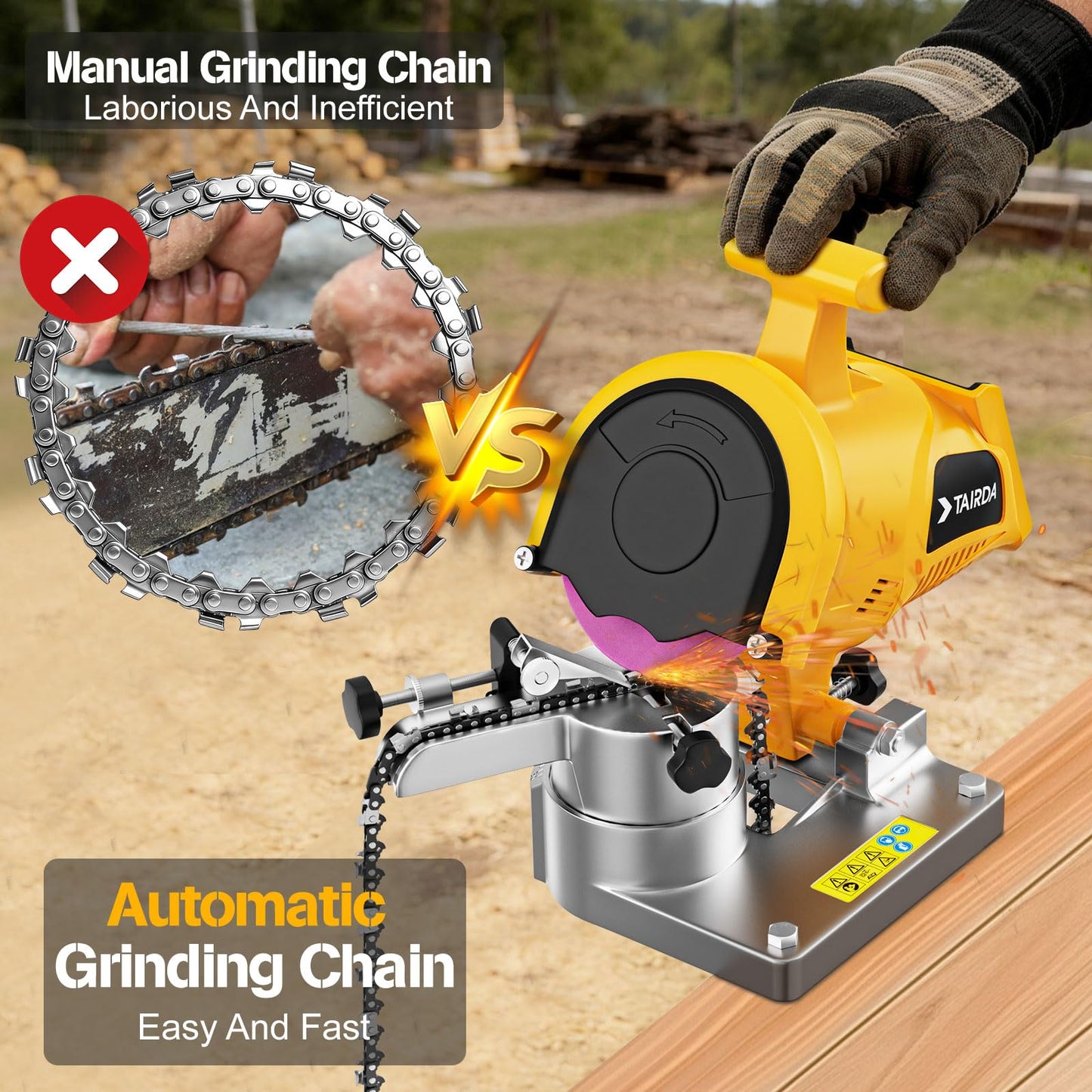 Cordless Chainsaw Chain Sharpener Compatible for Dewalt 20V 60V Battery(Tool Only), Electric Automatic Chain Sharpener with 5800RPM High Speed, for 1/4'', 0.325'', 3/8'', 0.404''Pitch, Bench-Mounted