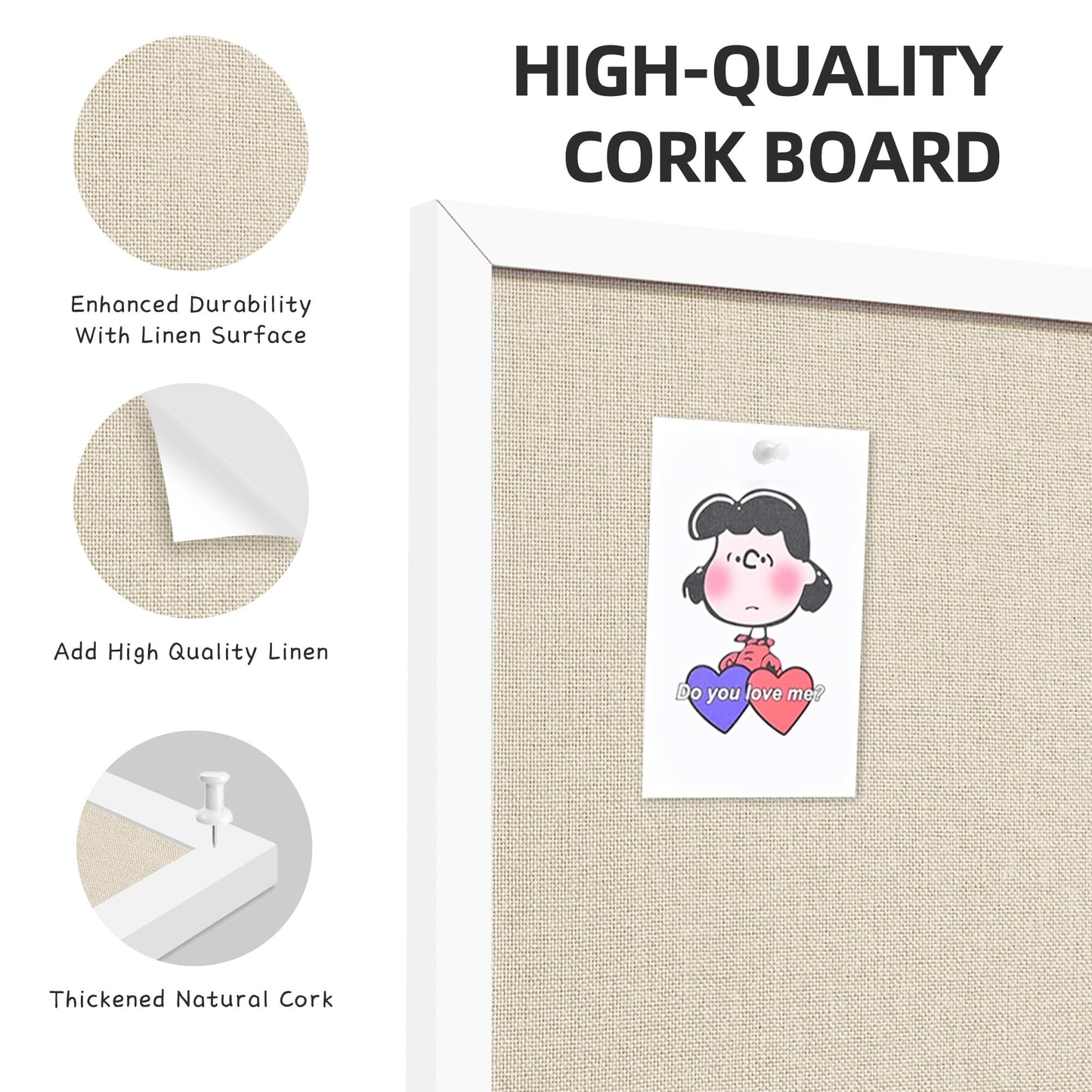 Yunihome 17x23 Inch Cork Board for Wall Hanging with Linen, Bulletin Board with Push Pins, Mounted Memo Message Board for Home Office Decor, Dorm Room Essentials, Classroom Organization