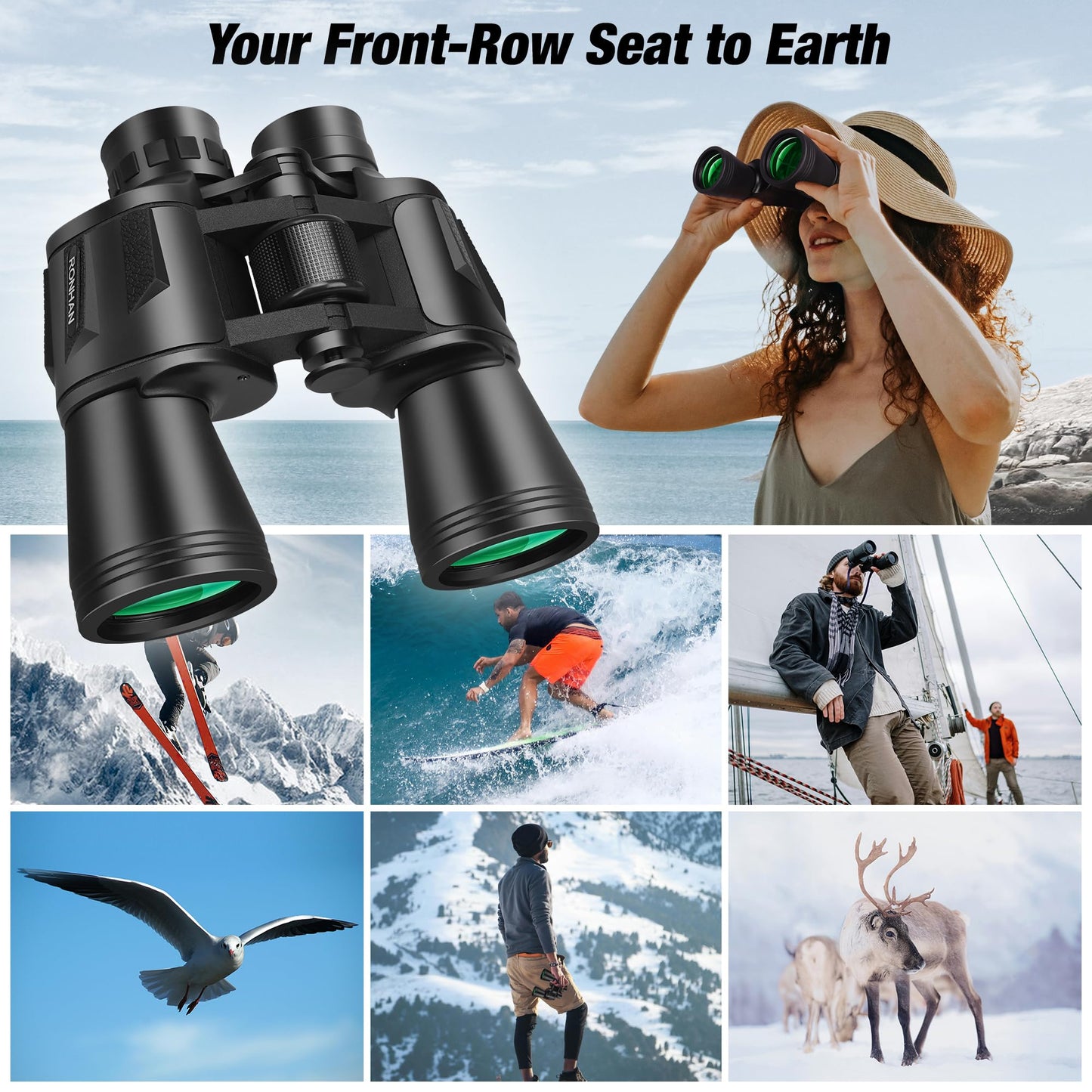 20x50 High Power Military Binoculars, Compact HD Professional/Daily Waterproof Binoculars Telescope for Adults Bird Watching Travel Hunting Football-BAK4 Prism FMC Lens-with Case and Strap (20X50)