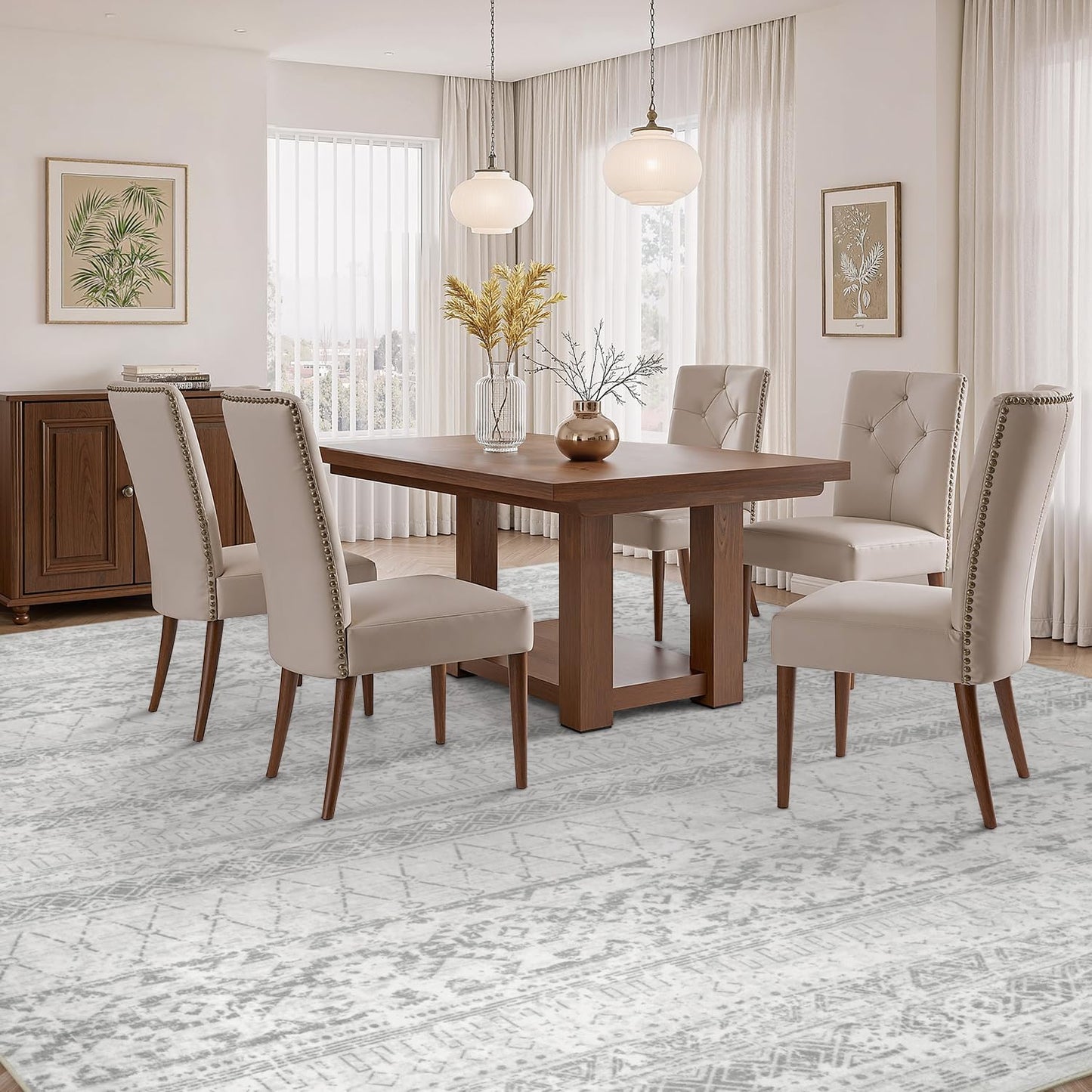 Area Rug 5x7 Rugs for Living Room Bedroom Carpet Boho Modern Moroccan Washable Rugs for Bedroom Dining Living Room Rug Neutral Rug Home Room Grey
