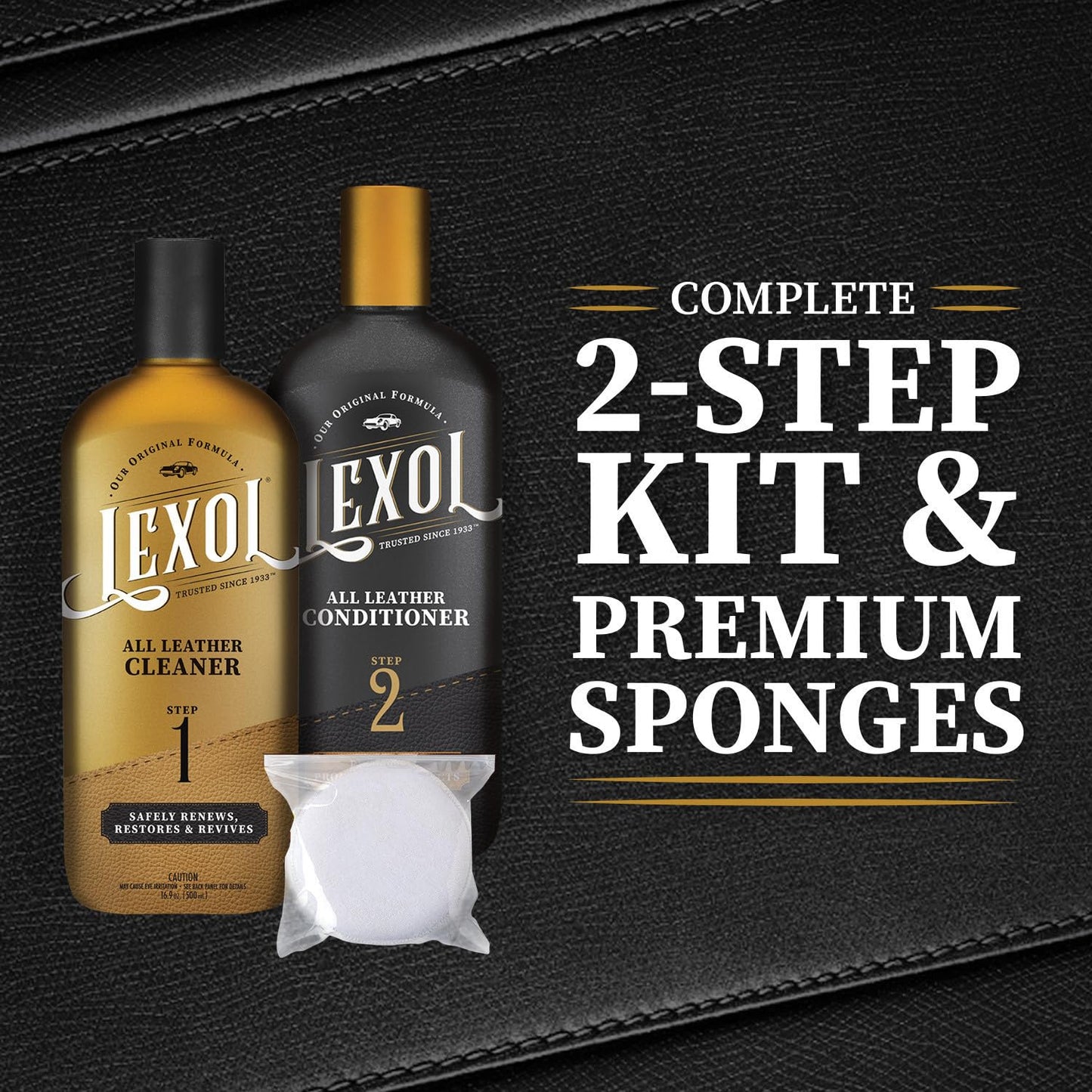Lexol Conditioner Cleaner Kit, Use on Car Leather, Furniture, Shoes, Bags, and Accessories, Quick & Easy Step Regimen, 8 oz Bottles, Includes Two Application Sponges