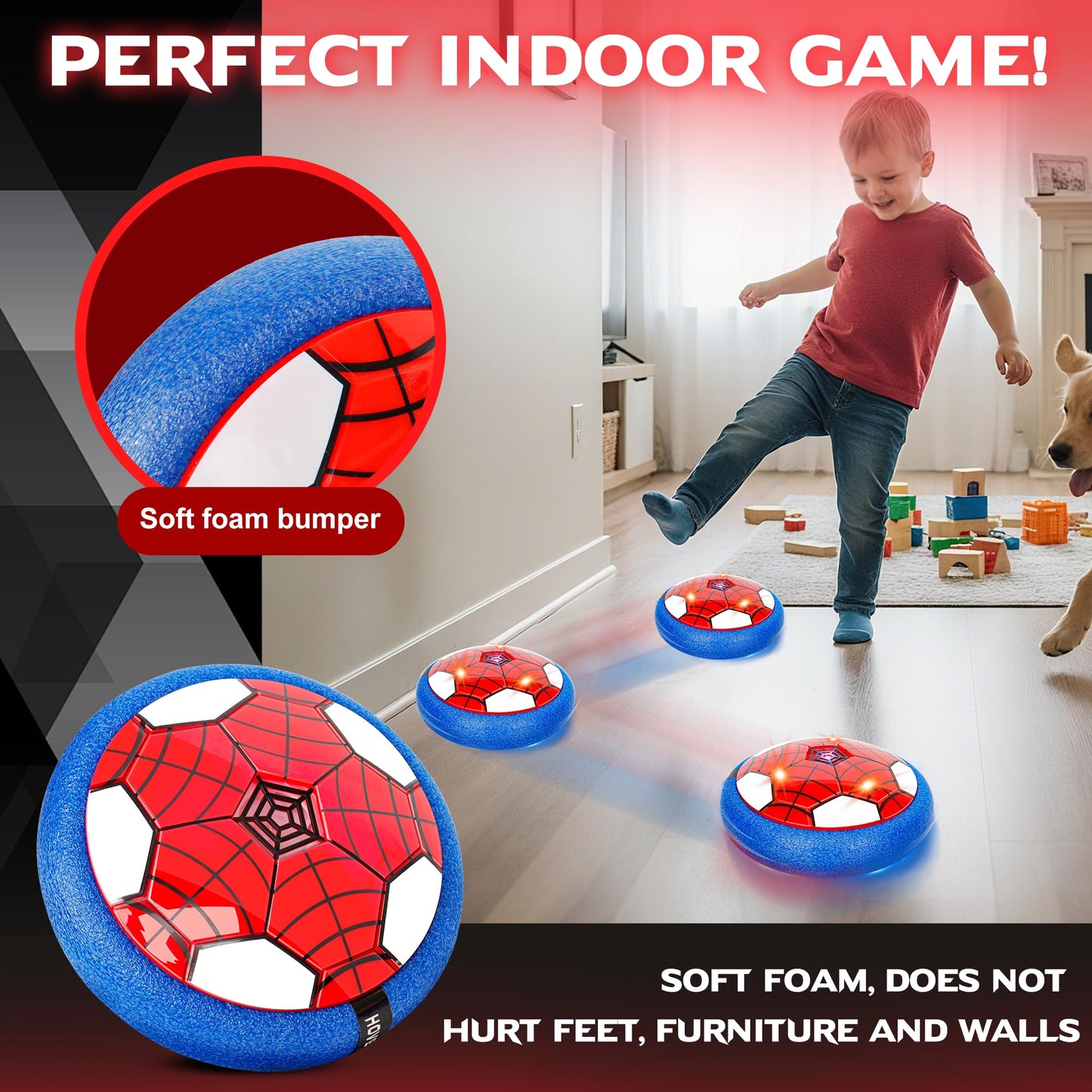 Spider Hover Soccer Balls Toys Set for Kids, 2-in-1 Rechargeable Air Floating Football Toy Ball with Led Light, Indoor Sports Games Christmas Birthday for Old Boys
