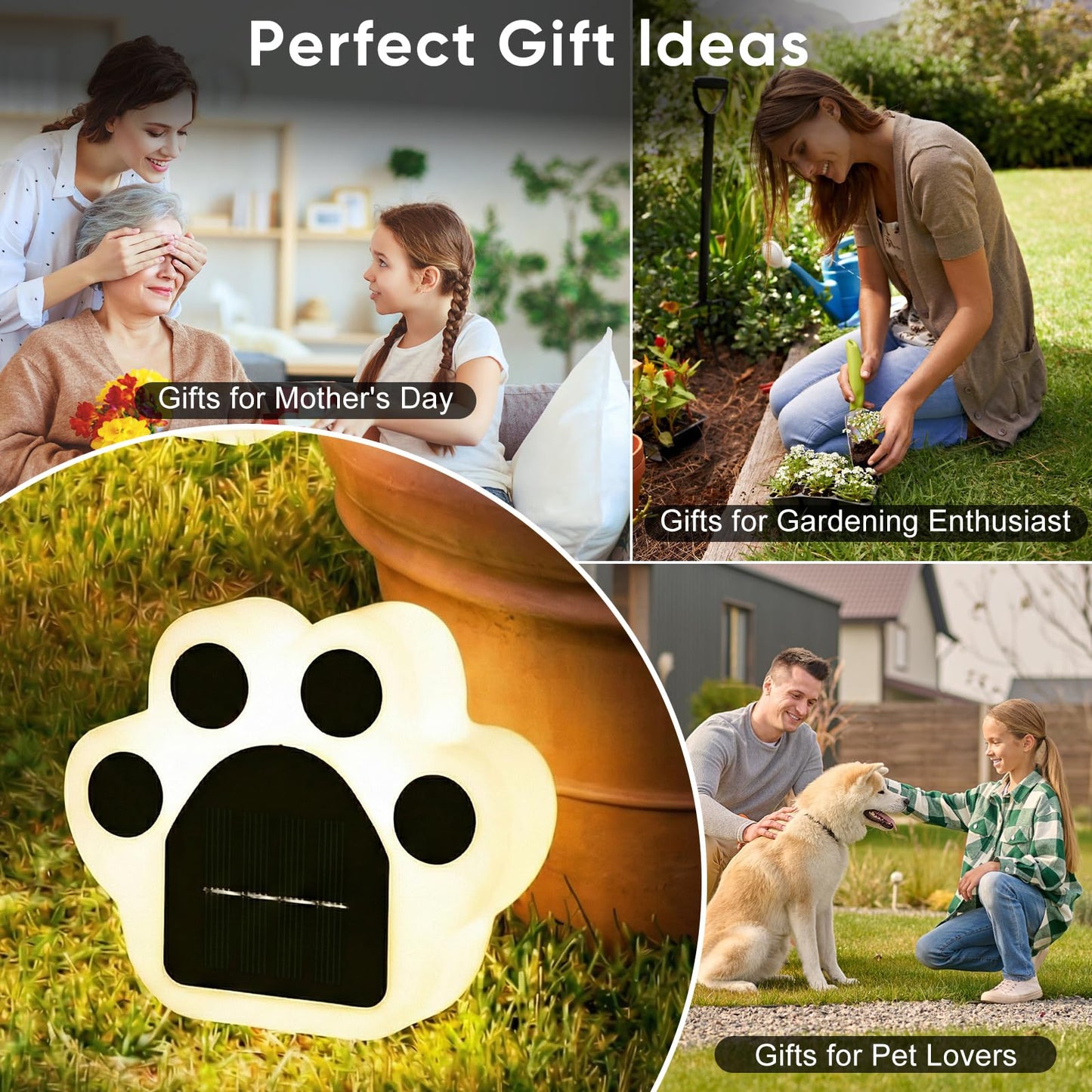 Solar Paw Print Lights 8 Pack, Outdoor Waterproof Solar Garden Lights, Lawn Patio Pathway Decorative Lights, Pet Dog Lovers Gifts for Women Mom Mother's Day (Warm White)