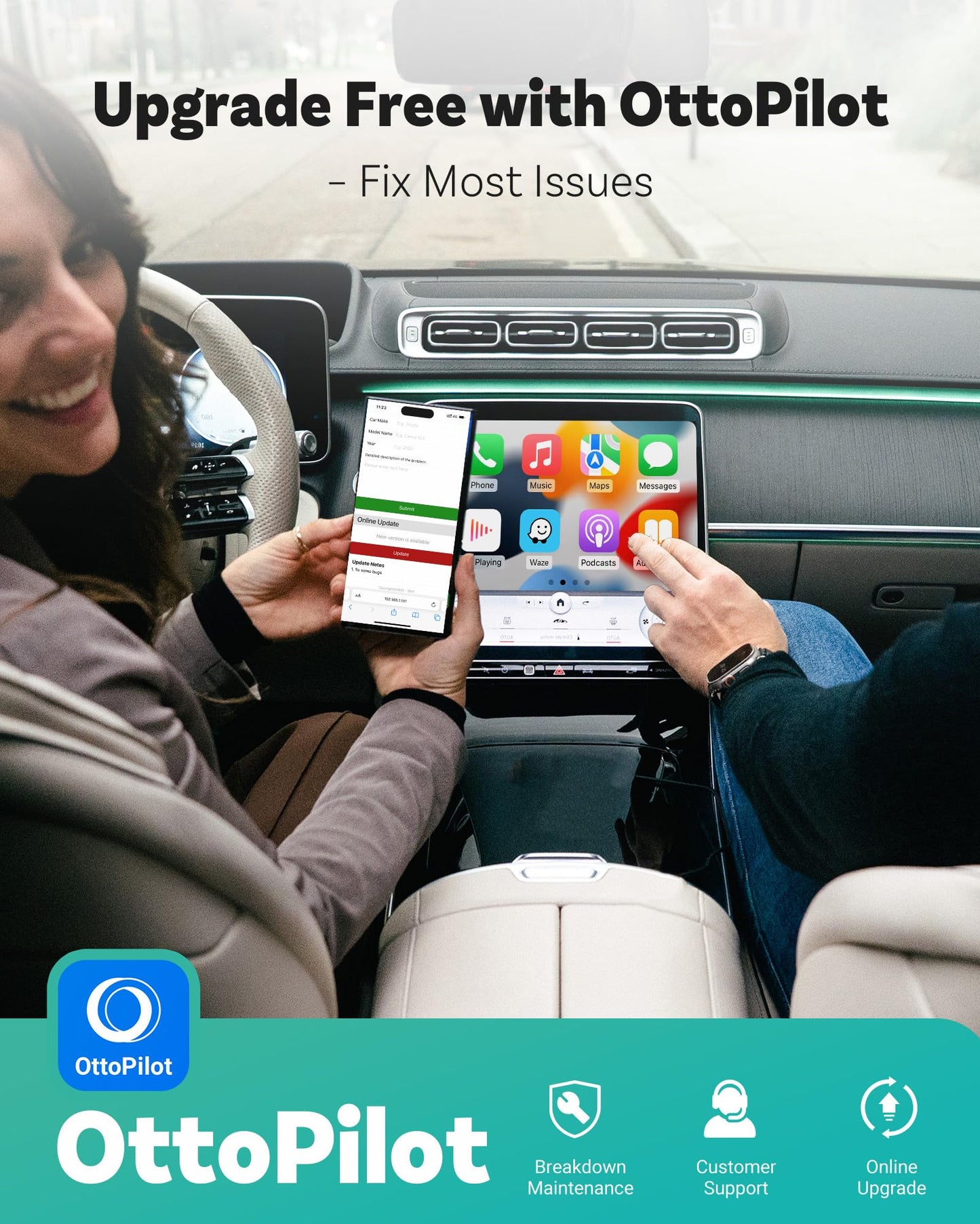 OTTOCAST Mini 2025 2-in-1 Wireless CarPlay/Android Auto Adapter, 5GHz WiFi, Auto Connect for 2016+ Cars