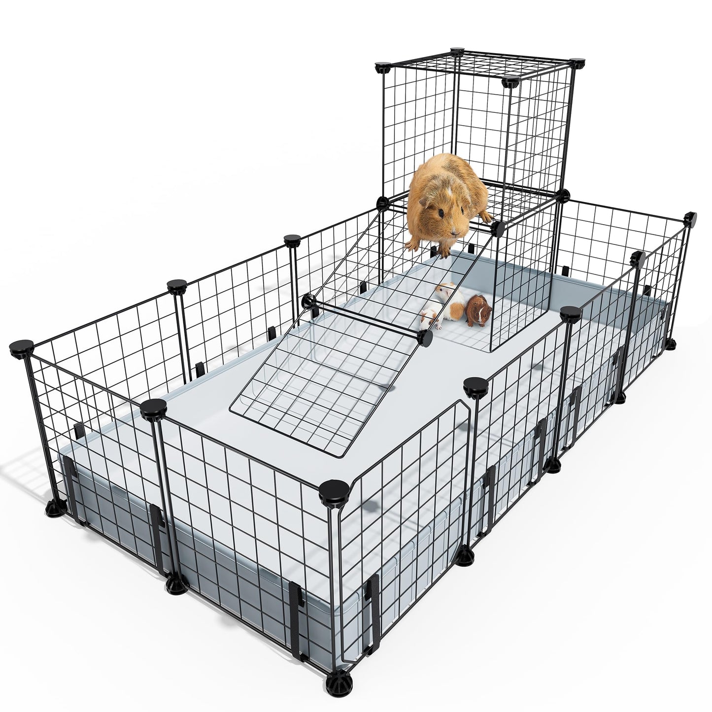 BUCATSTATE 20 Panels Guinea Pigs Cages, Small Animal Playpen with Waterproof Mat, 120 * 60 * 30cm Metal Hedgehog Enclosure with Door for Bunny Rabbit Chinchillas