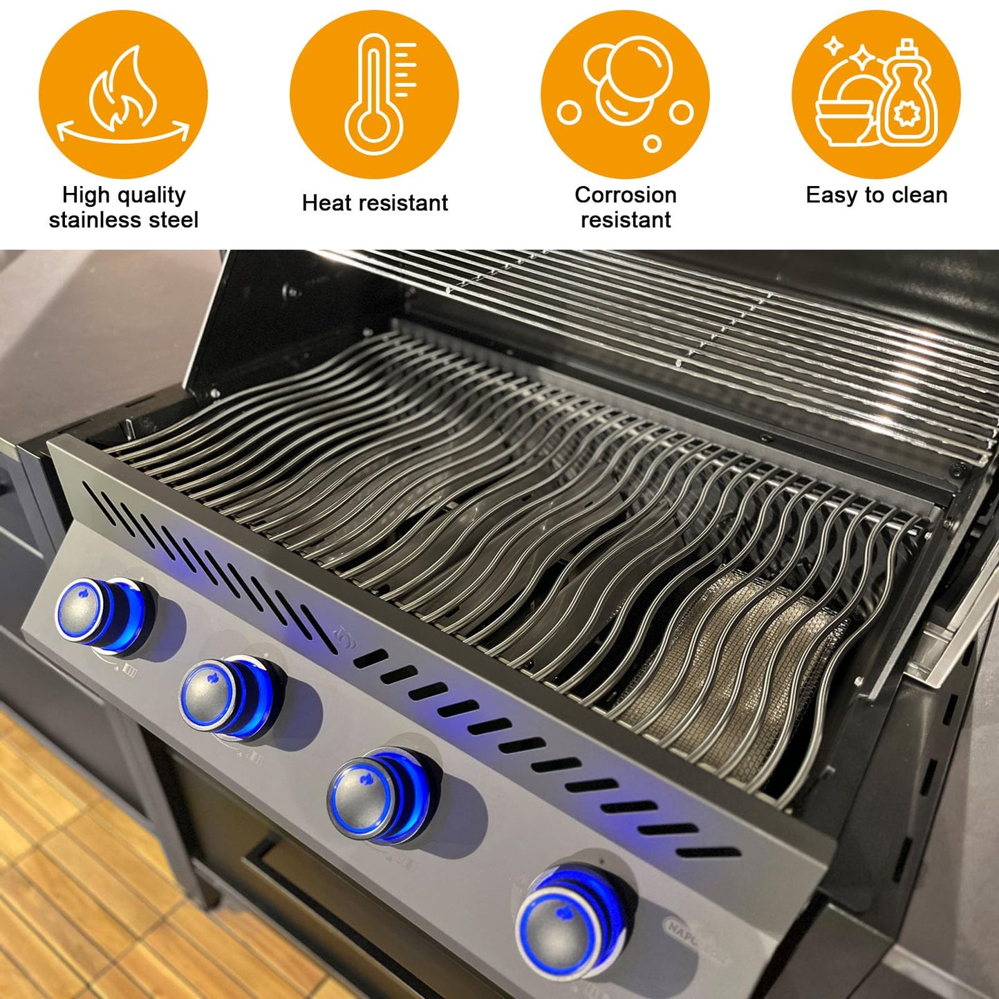 Stainless Steel Heat Plates Replacement Parts for Napoleon,BBQ Accessories for Napoleon Rogue and Prestige 500 Grills(4 Pack)