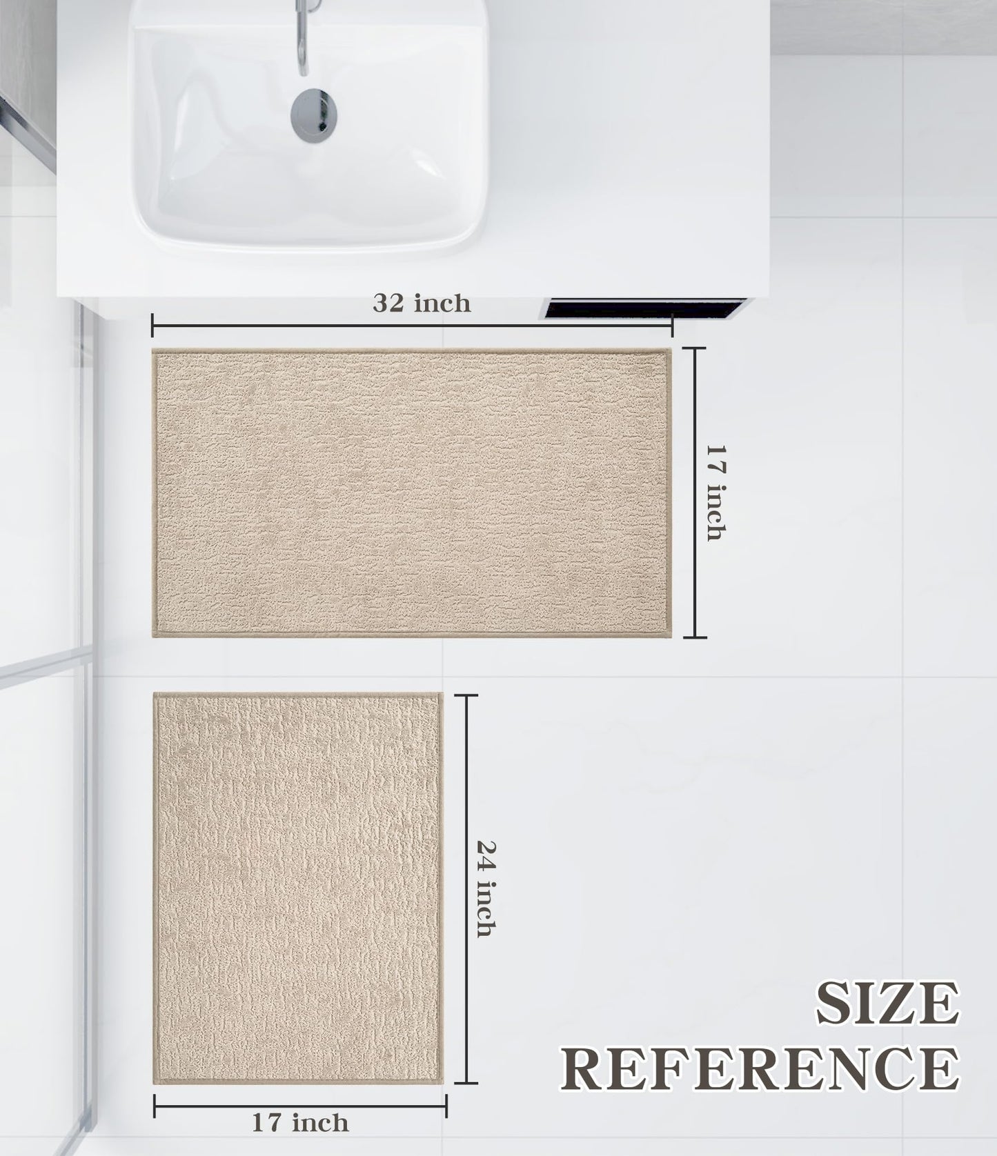 YIHOUSE Bath Mat Sets 2 Piece,Absorbent Quick Dry Bathroom Mat, Bath Mats for Bathroom Rugs Non Slip Washable Thin Bath Rug Fit Under Door,Light Beige