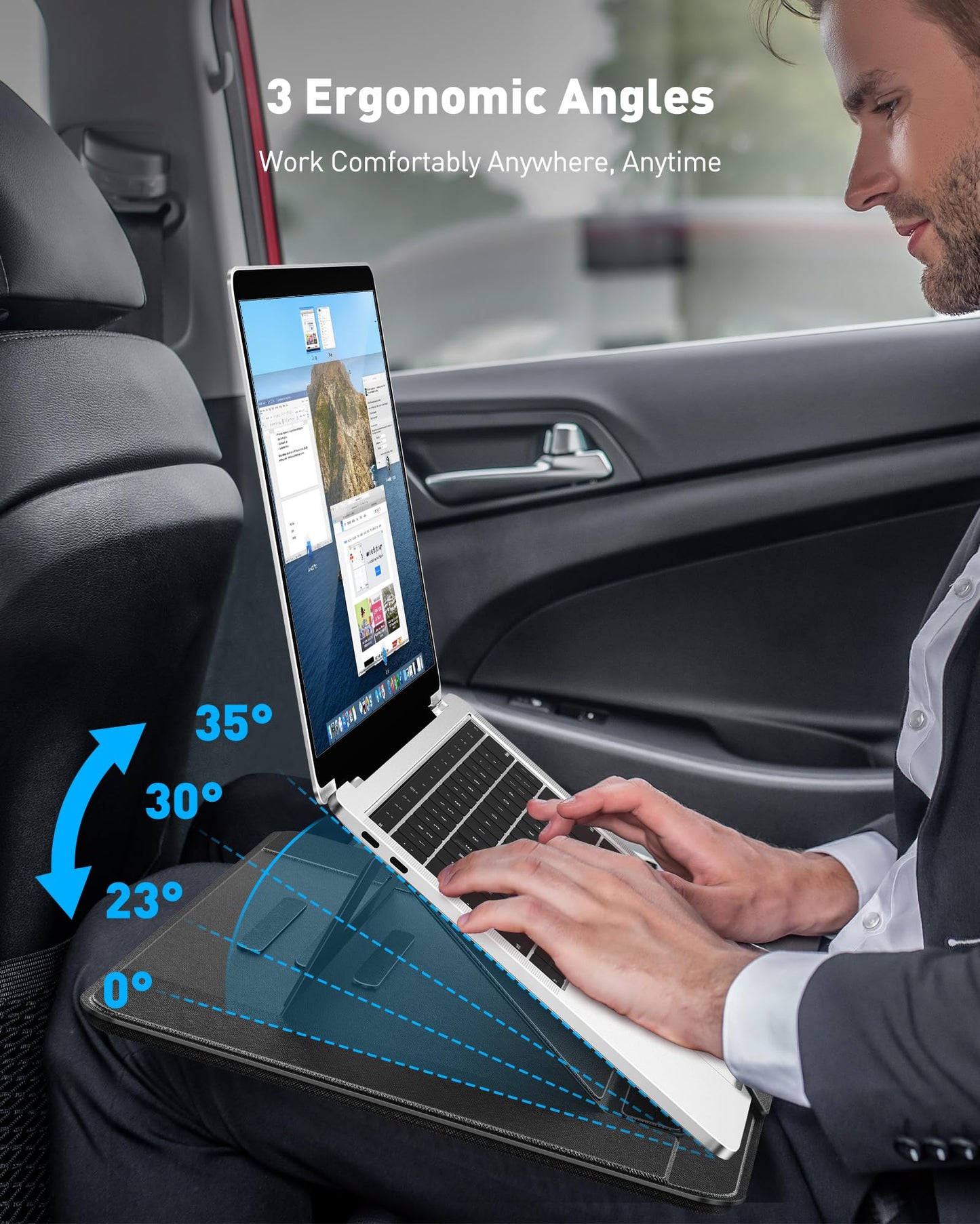 AboveTEK Adjustable Laptop Lap Desk, Portable Lap pad Workstation with Retractable Mouse Pad | 3 Ergonomic Angles, PU Leather Non-Slip Surface, Heat Shield, for Bed, Sofa, Travel