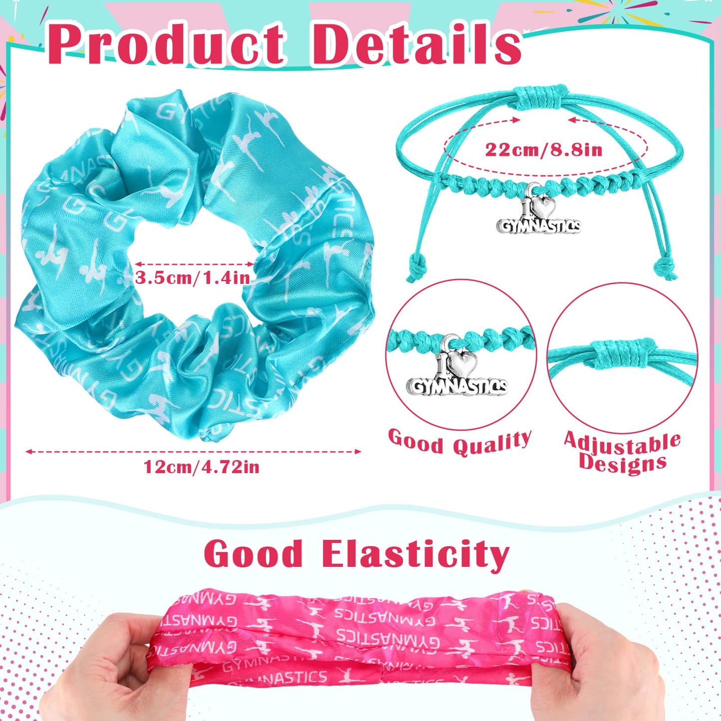 Abbylike 60 Pcs Gymnastics Party Favors 12 Dance Makeup Bag 12 Gymnastics Charm Bracelet 12 Girls Dance Hair Scrunchies 12 Sports Elastics Hair Ties 12 Gymnastics Keychains for Gift Birthday Supplies